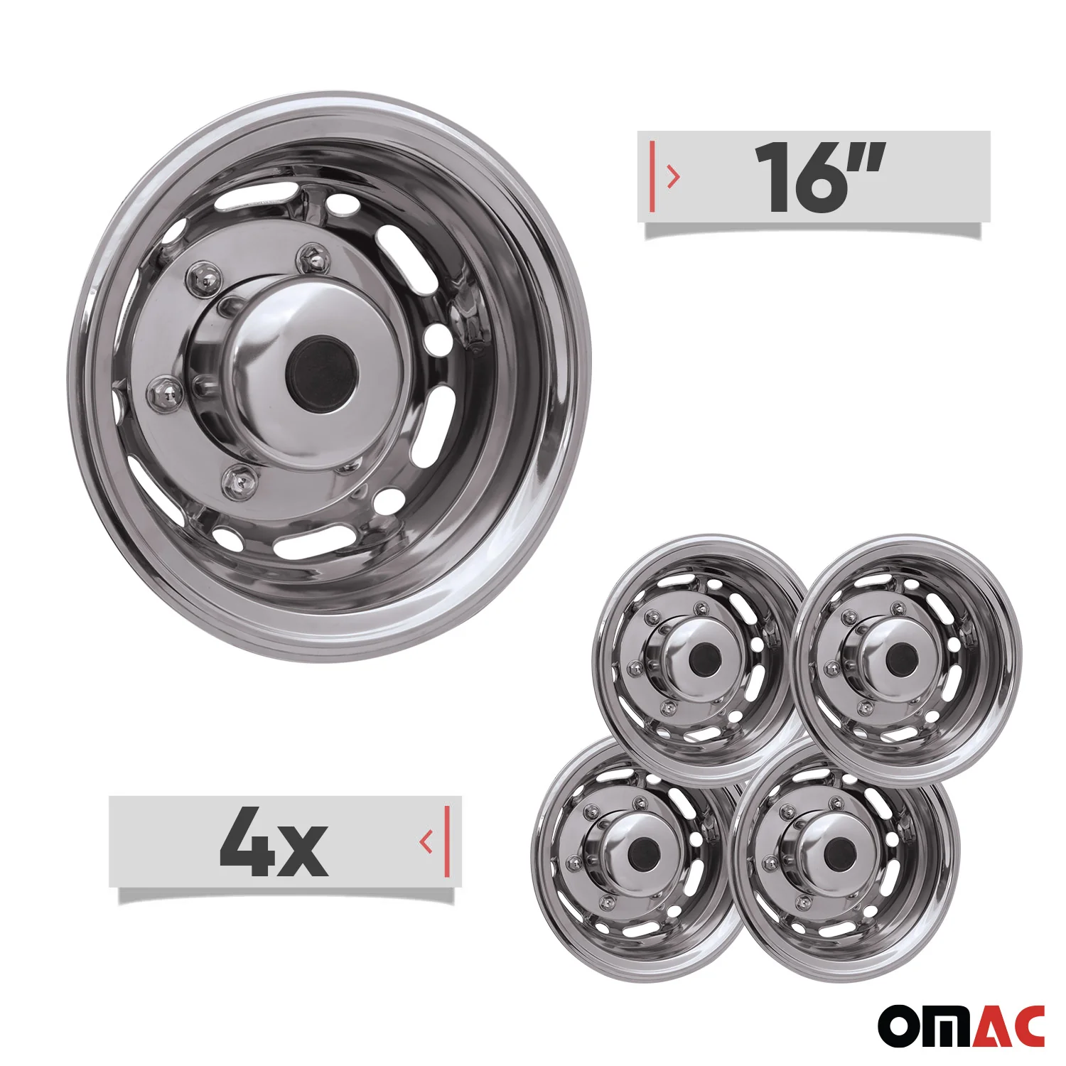 Chevrolet Express 16" Dual Wheel Simulator Hubcaps Chrome Silver Gloss 2Pcs - Image 3