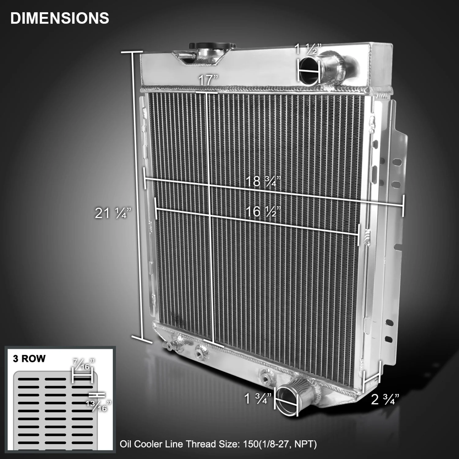 1964-1966 Ford Mustang Shelby V8 L6 Aluminum 3-Row Radiator - Image 9