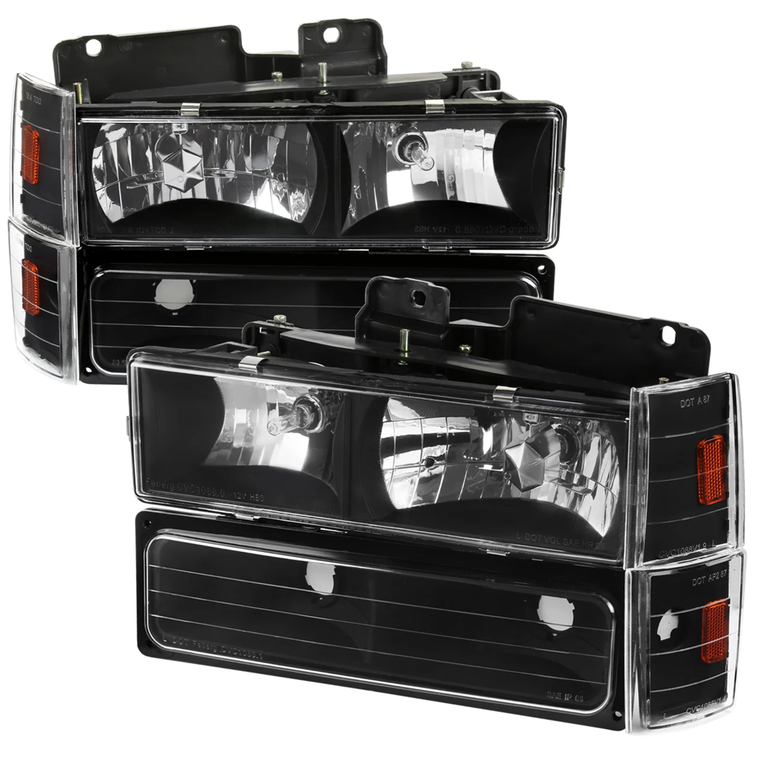 1988-1993 Chevy C/K Blazer/Tahoe/Silverado/Yukon Headlights Lights Set Black