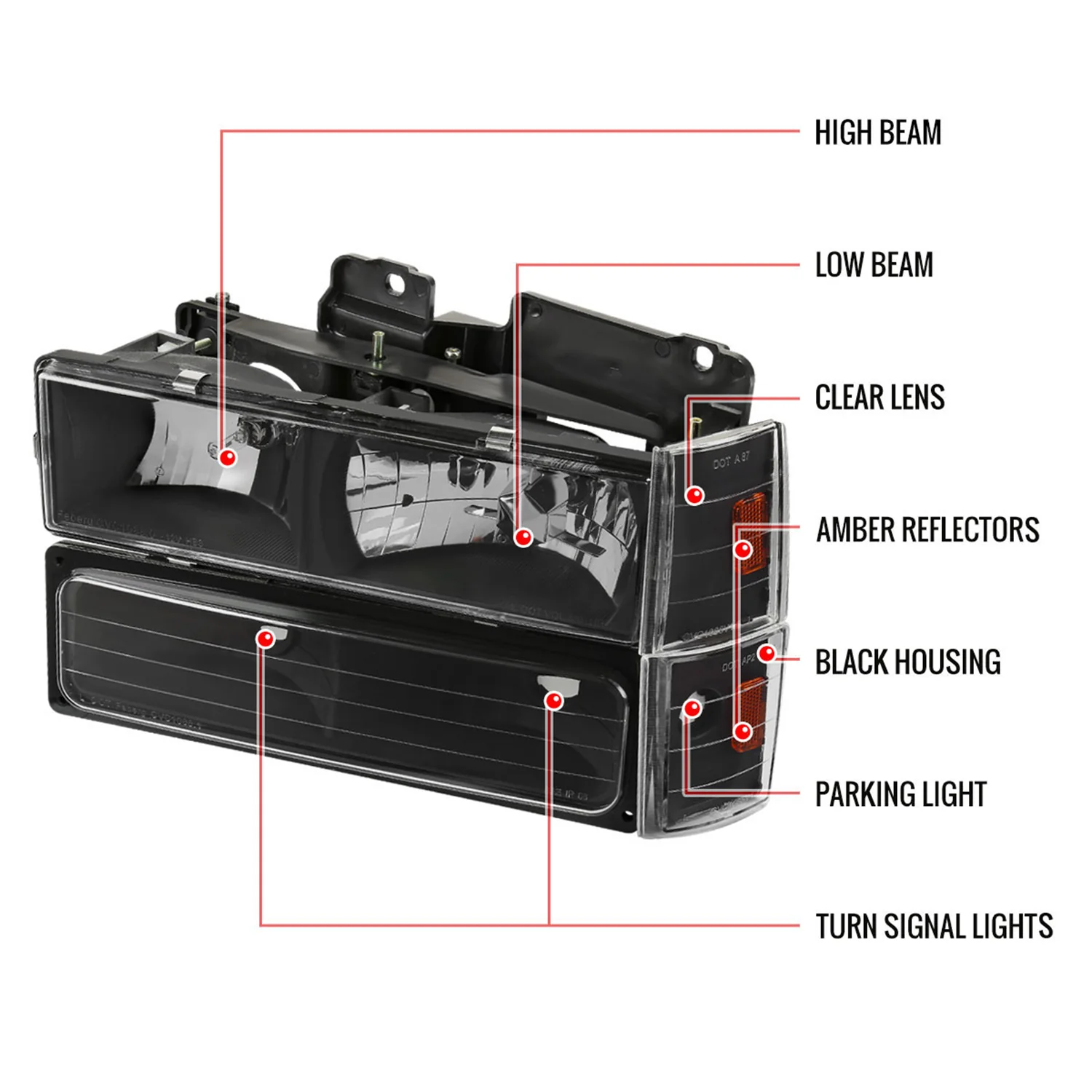 1988-1993 Chevy C/K Blazer/Tahoe/Silverado/Yukon Headlights Lights Set Black - Image 9