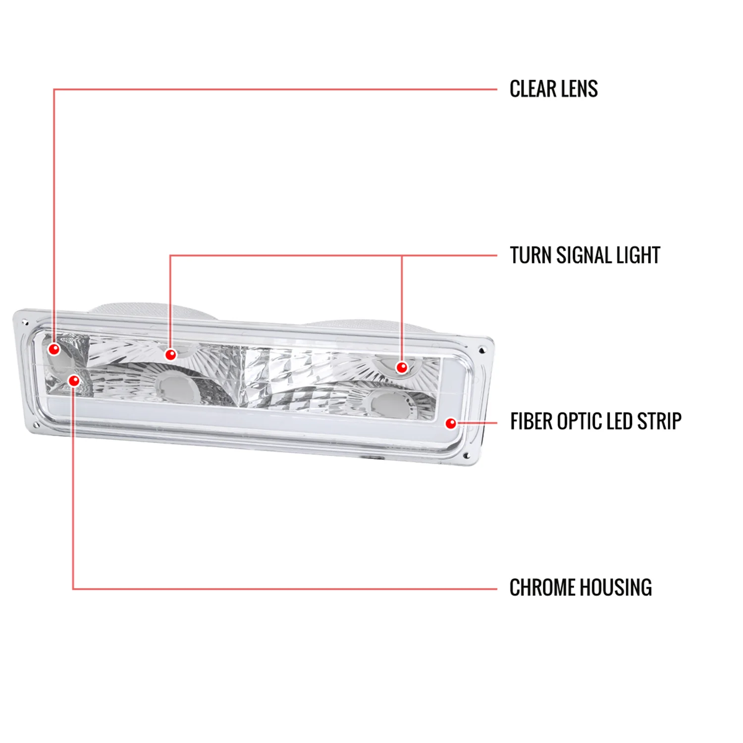 1988-1998 Chevy/GMC C10 C/K LED Strip Bumper Corner Signal Lights Chrome/Clear - Image 8