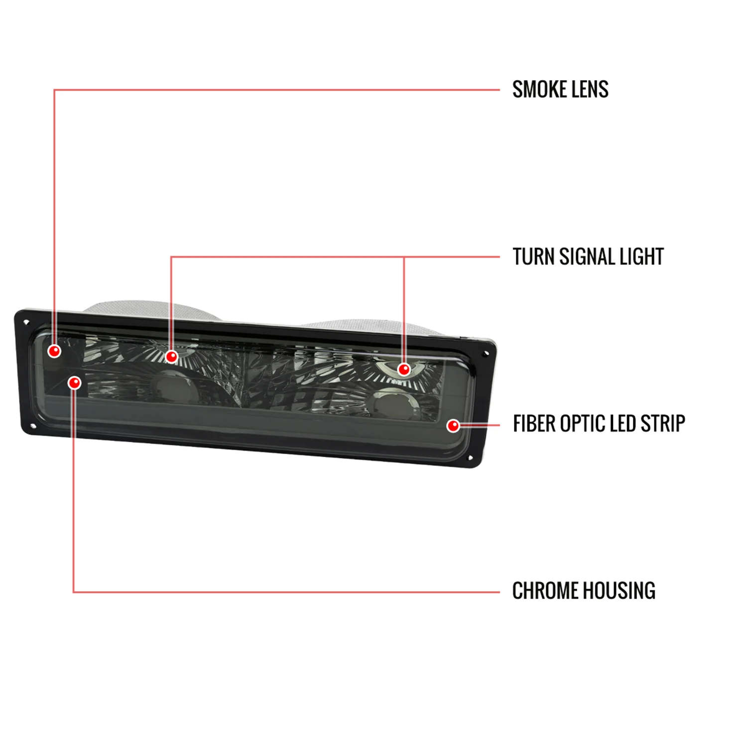 1988-1998 Chevy/GMC C10 C/K LED Strip Bumper Corner Signal Lights Chrome/Smoke - Image 8