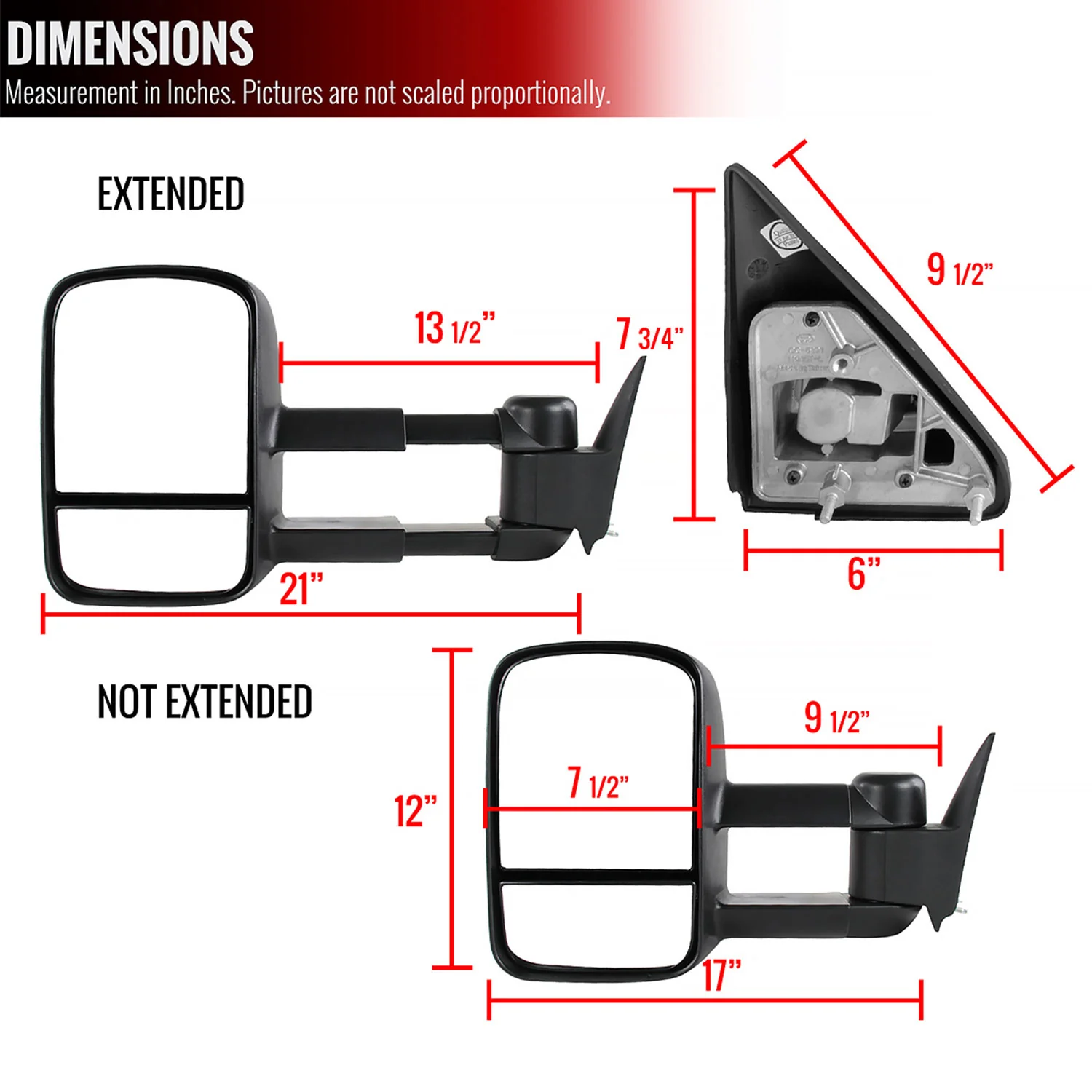 1988-2002 Chevy C3500/Tahoe GMC Yukon/Suburban Manual Towing Mirrors - Image 8