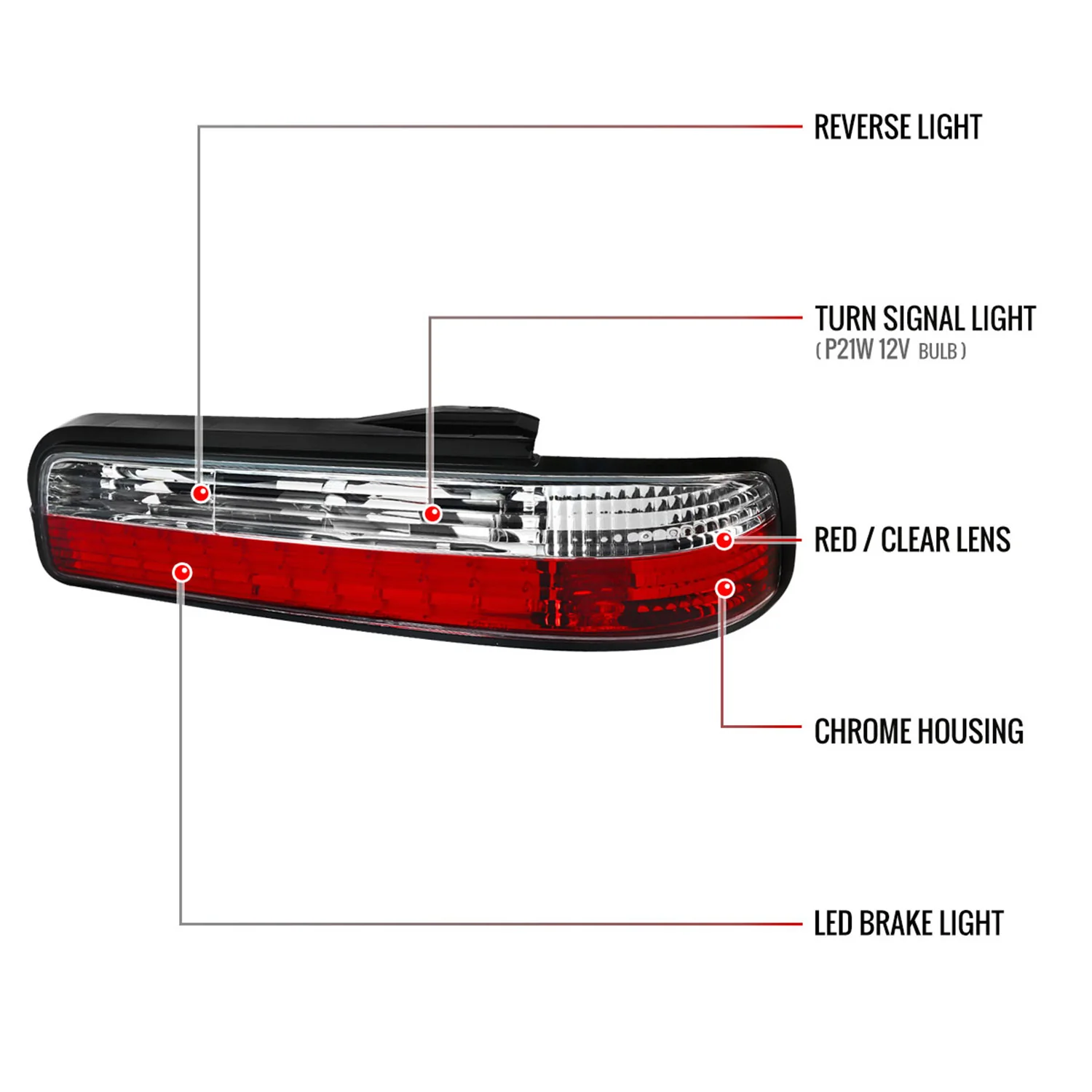 1989-1994 Nissan 240SX S13 Coupe LED Tail Lights Chrome Housing/Clear Lens - Image 8