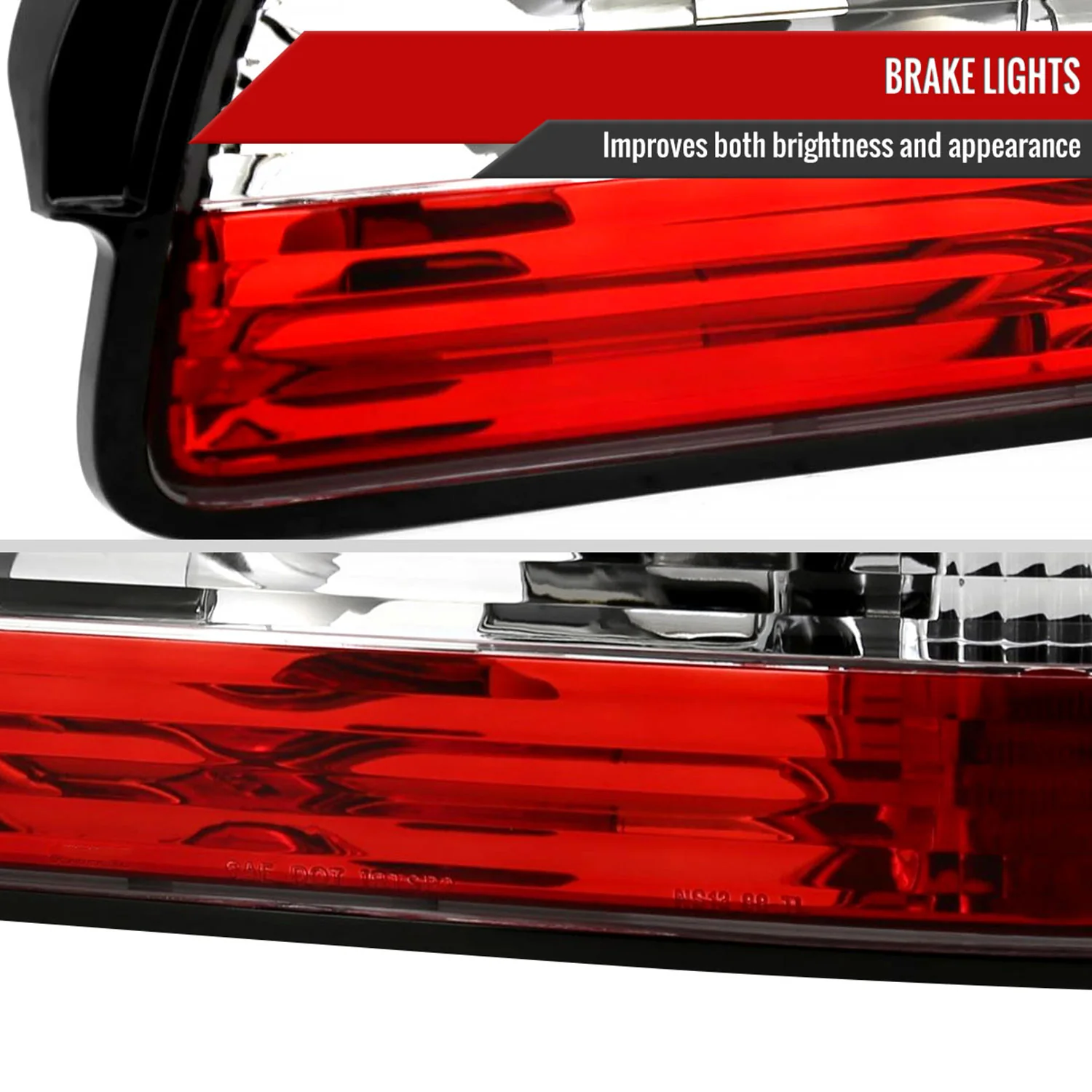 1989-1994 Nissan 240SX S13 Coupe Tail Lights Chrome Housing/Red Clear Lens - Image 3