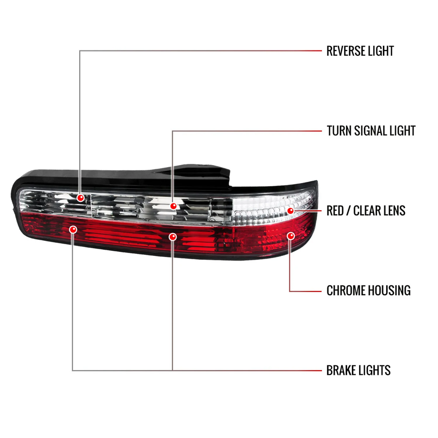 1989-1994 Nissan 240SX S13 Coupe Tail Lights Chrome Housing/Red Clear Lens - Image 8