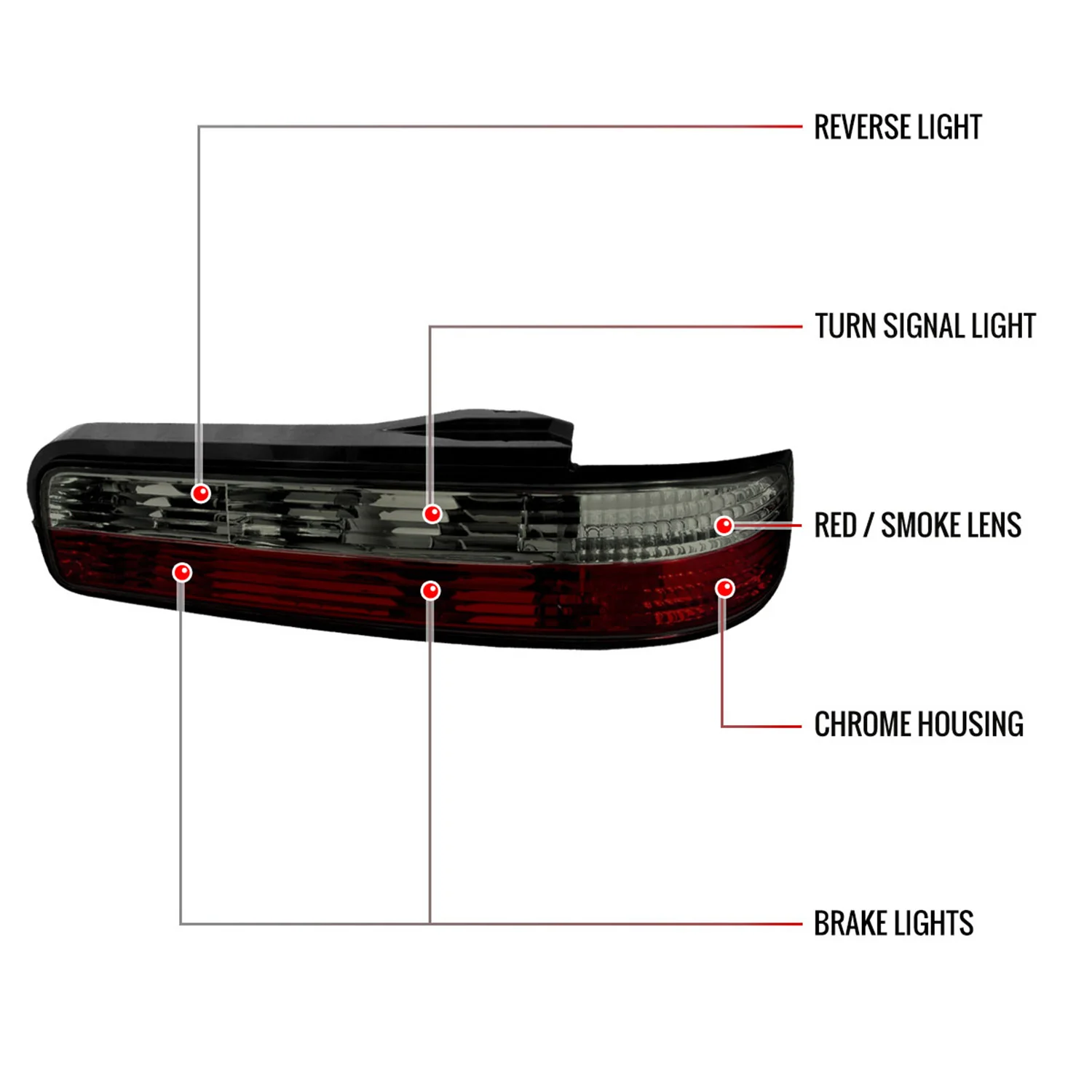 1989-1994 Nissan 240SX S13 Coupe Tail Lights Chrome Housing/Red Smoke Lens - Image 8