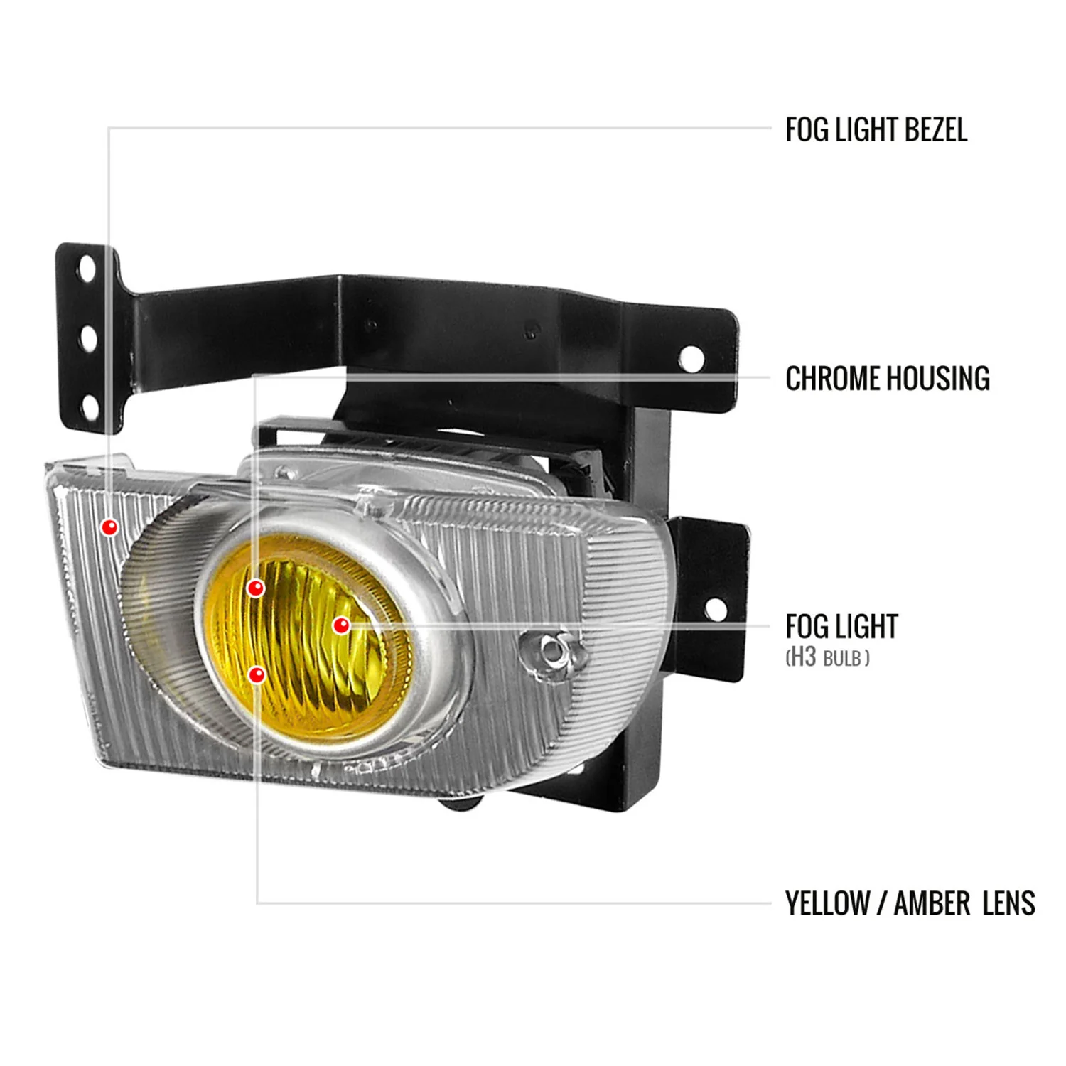 1992-1995 Honda Civic Sedan H3 Fog Lights Kit Chrome Housing/Yellow Lens - Image 7