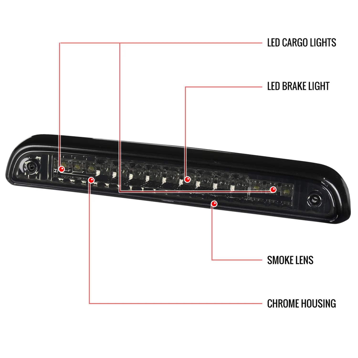 1992-1996 Ford F-150/F-250/F-350/Bronco LED 3rd Brake Light Chrome/Smoke Lens - Image 7