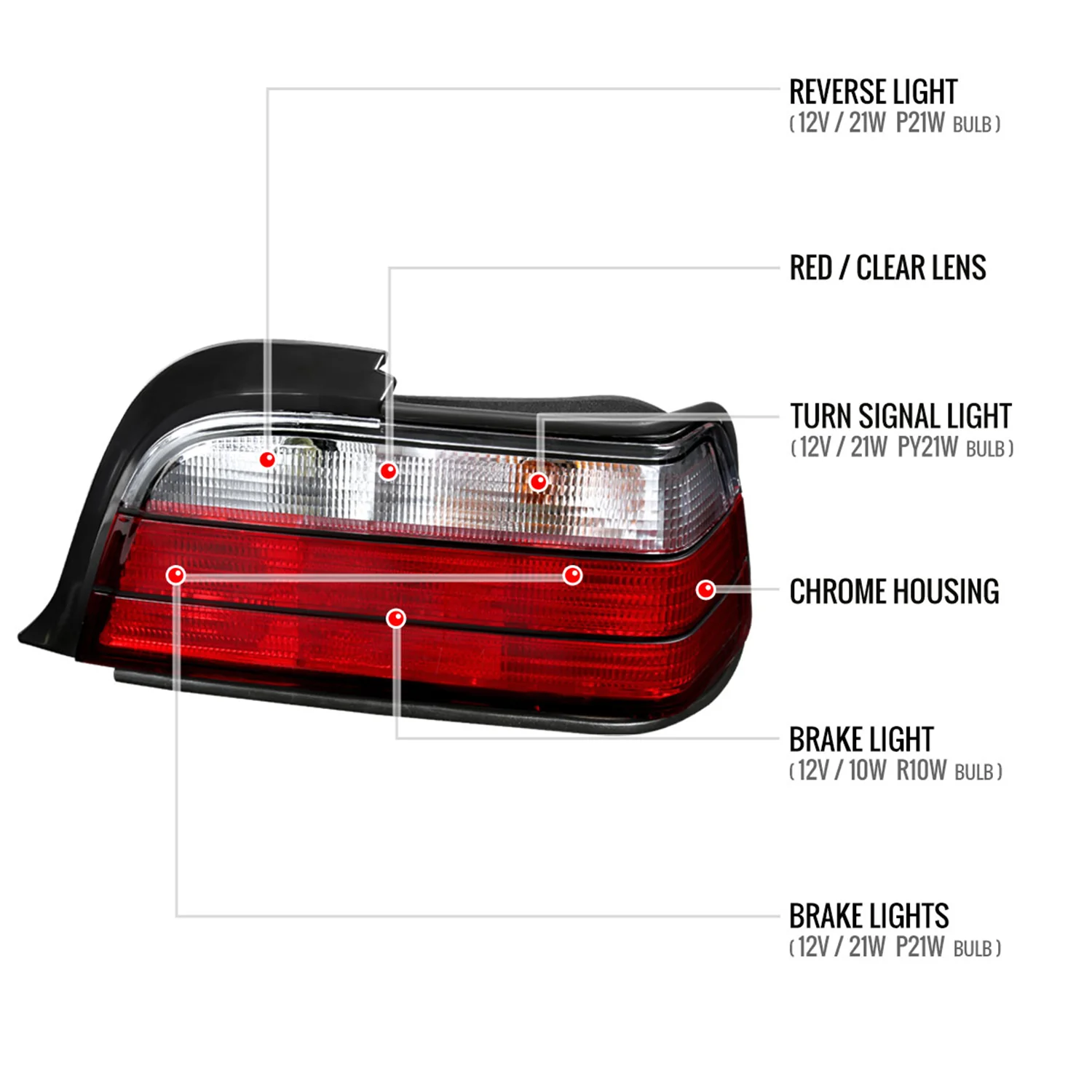 1992-1998 BMW E36 3 Series Coupe/Convertible Tail Lights Chrome/Red Clear Lens - Image 8