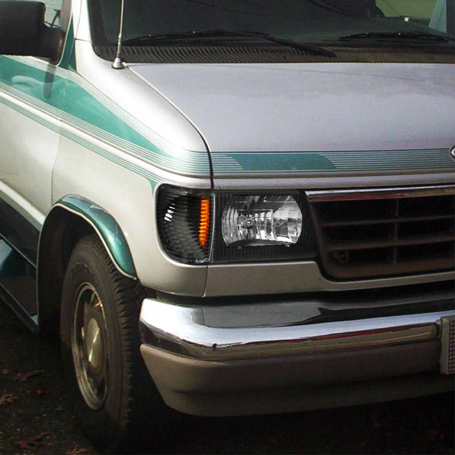 1992-2007 Ford E-Series Econoline Corner Lights Amber Reflectors Matt Black - Image 10