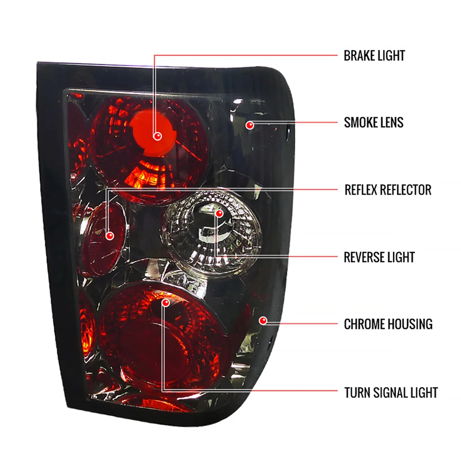 1993-1997 Ford Ranger Tail Lights Chrome Housing/Smoke Lens - Image 7