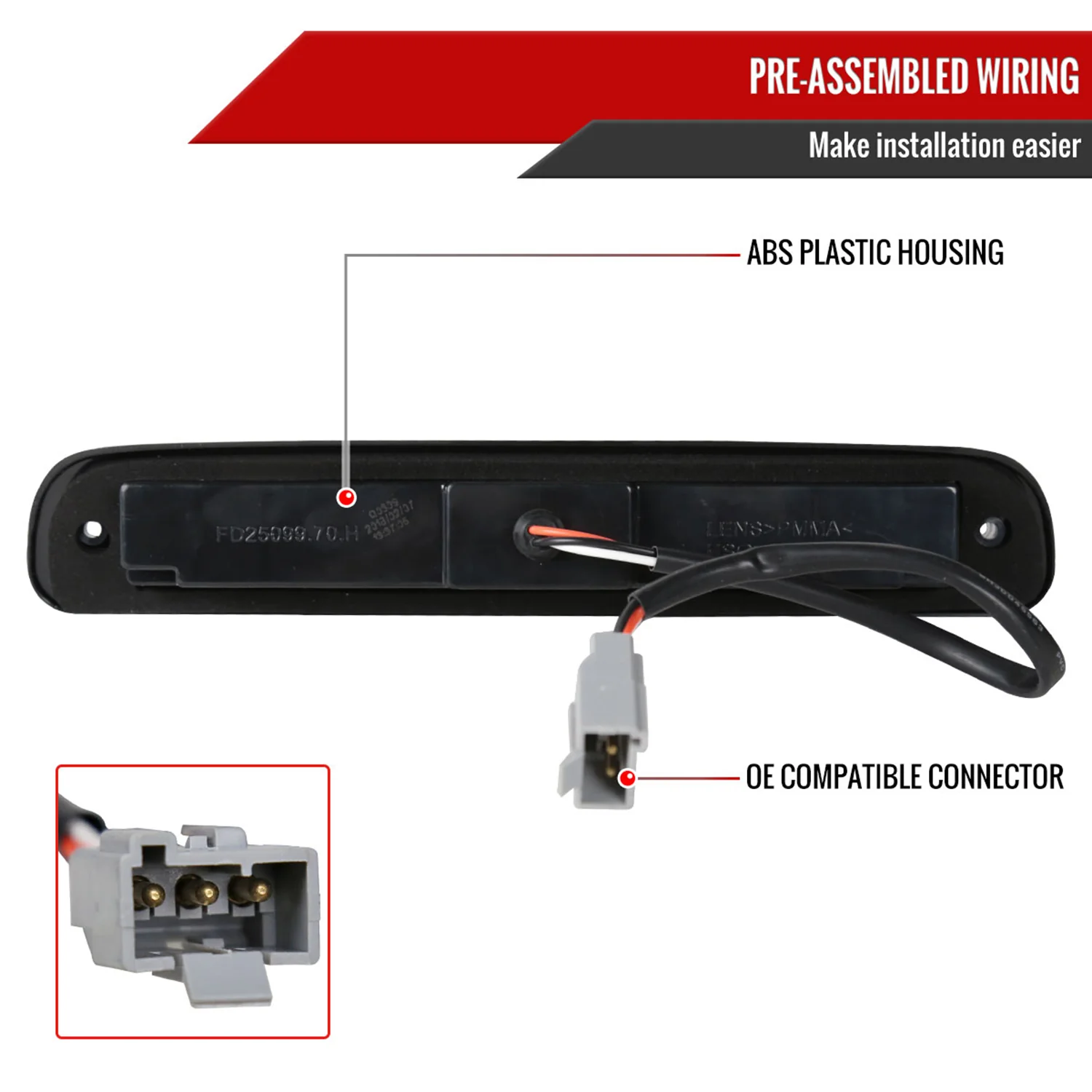 1993-2016 Ford F-250/350/450/550/Ranger LED 3rd Brake Tail Light Chrome/Smoke - Image 7