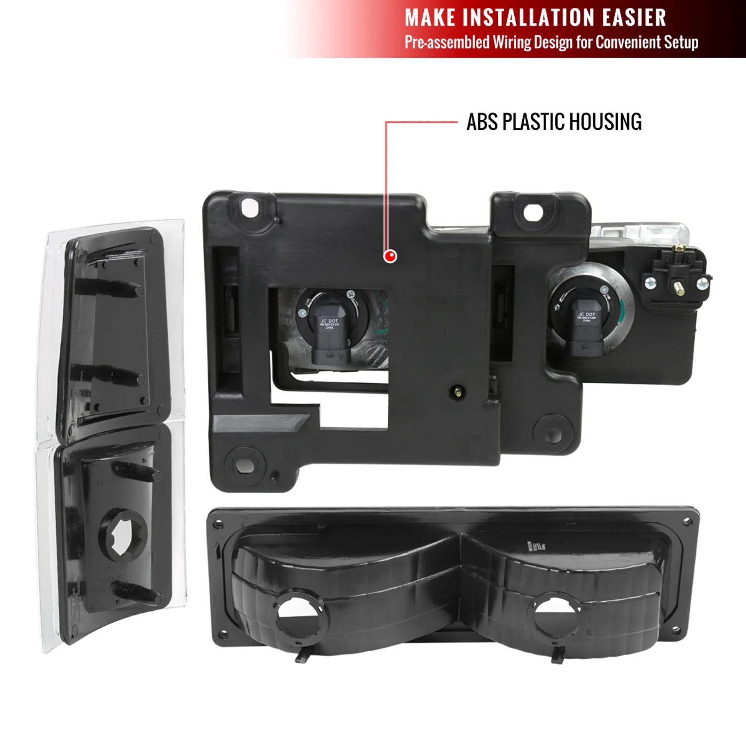 1994-1998 Chevy Silverado/Tahoe/C10 Headlights Bumper&Corner Lights Black - Image 6