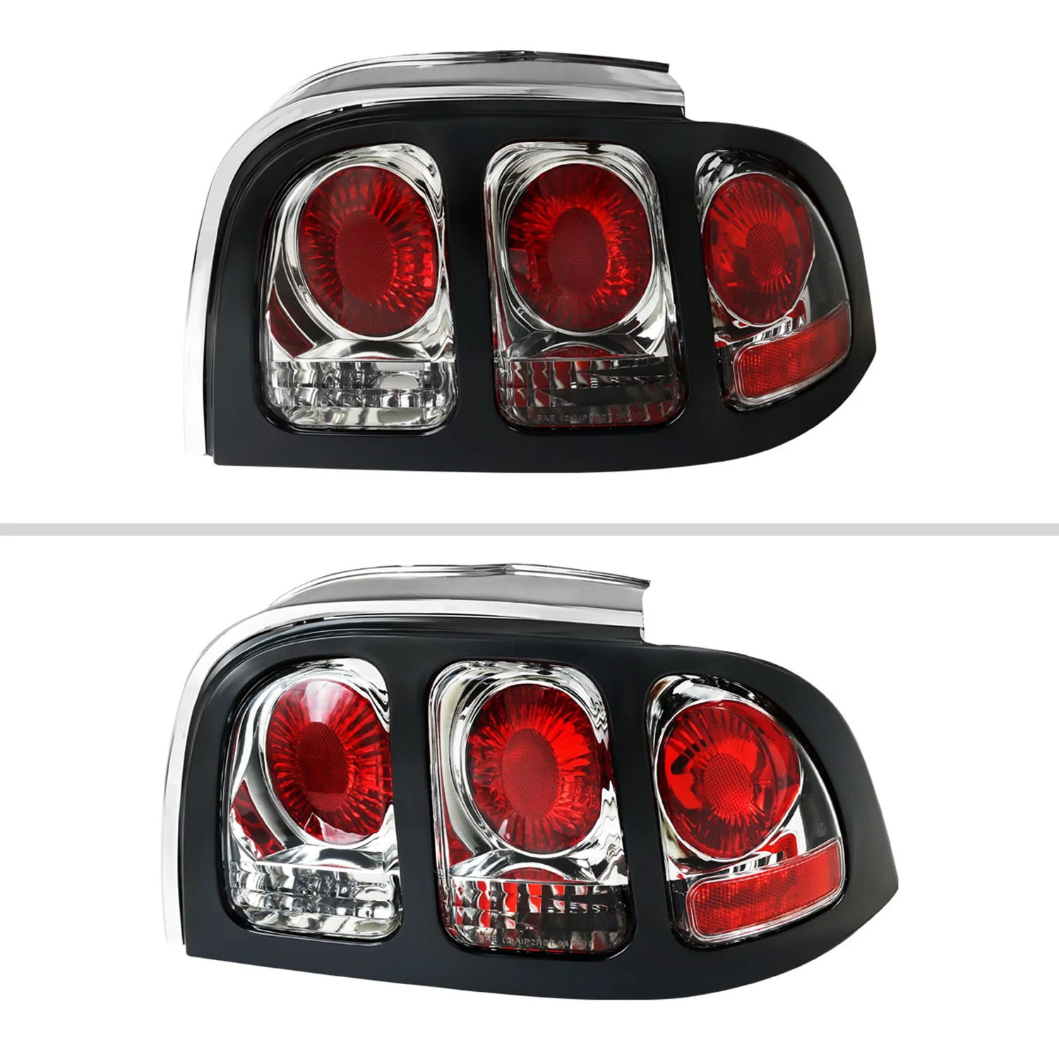 1994-1998 Ford Mustang Tail Lights Chrome Housing/Clear Lens - Image 2