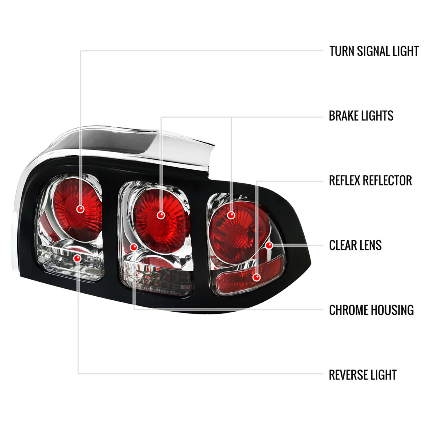 1994-1998 Ford Mustang Tail Lights Chrome Housing/Clear Lens - Image 8