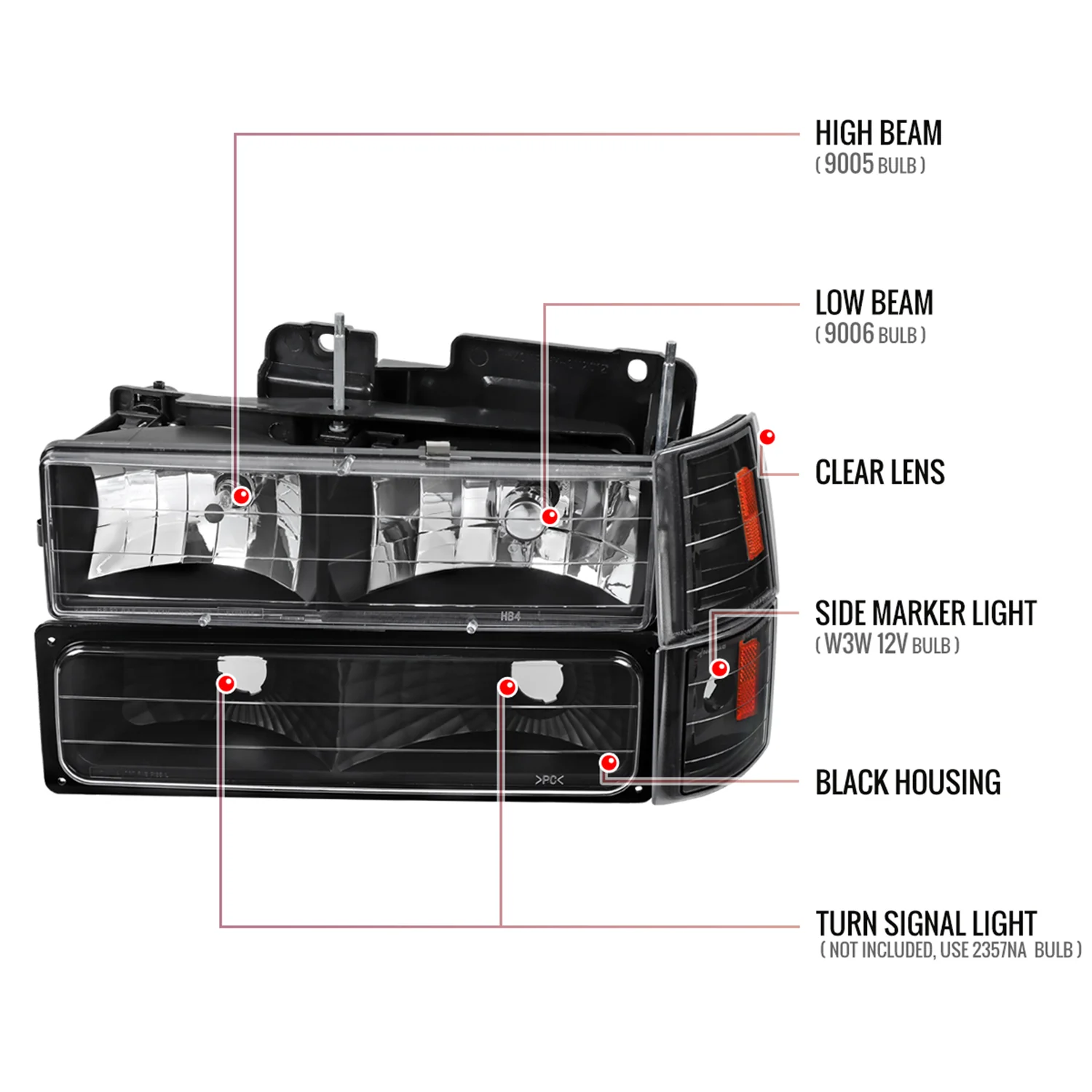 1994-1998 GMC C10 Sierra Yukon Factory Headlights Bumper&Corner Lamp - Image 9