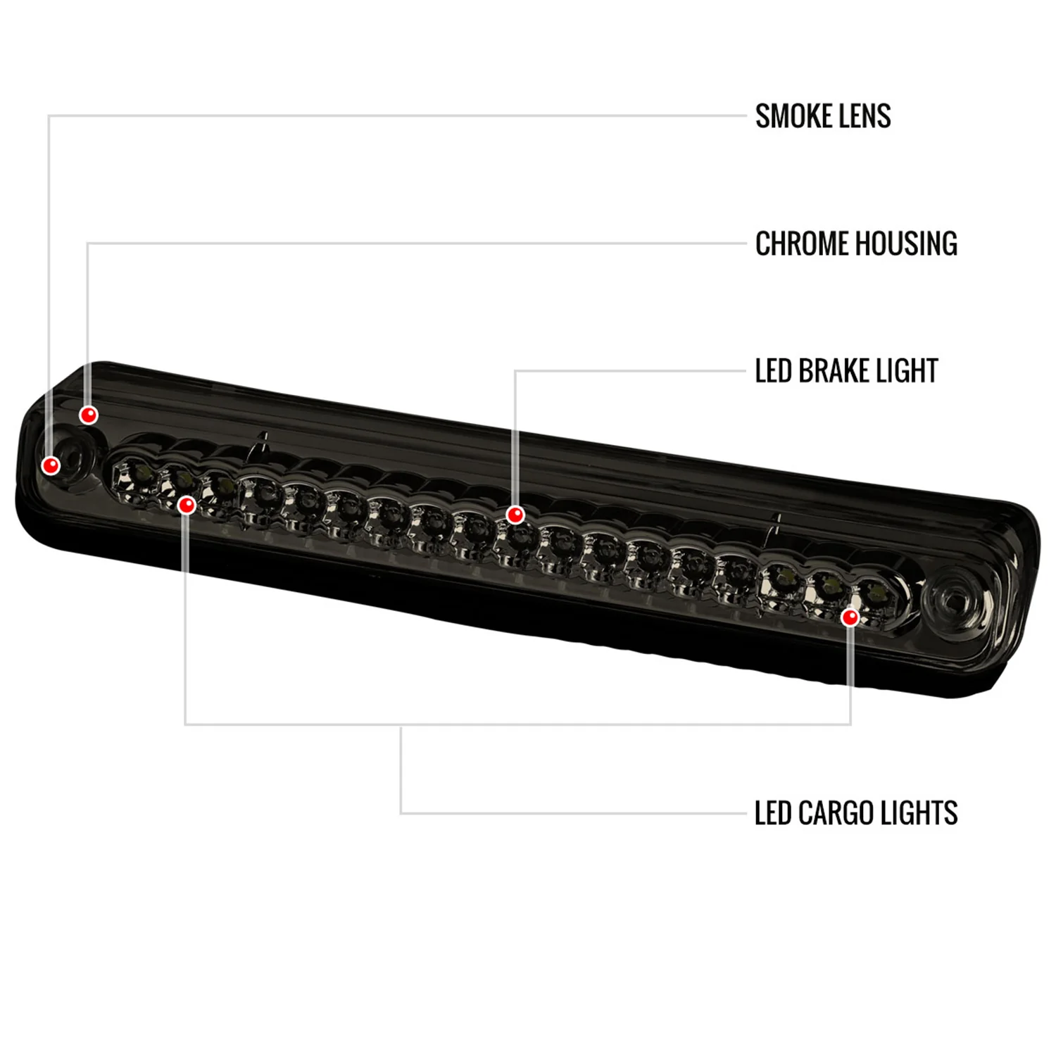 1994-2000 Chevy GMC C/K 1500/2500/3500 LED 3rd Brake Tail Light Chrome/Smoke - Image 8