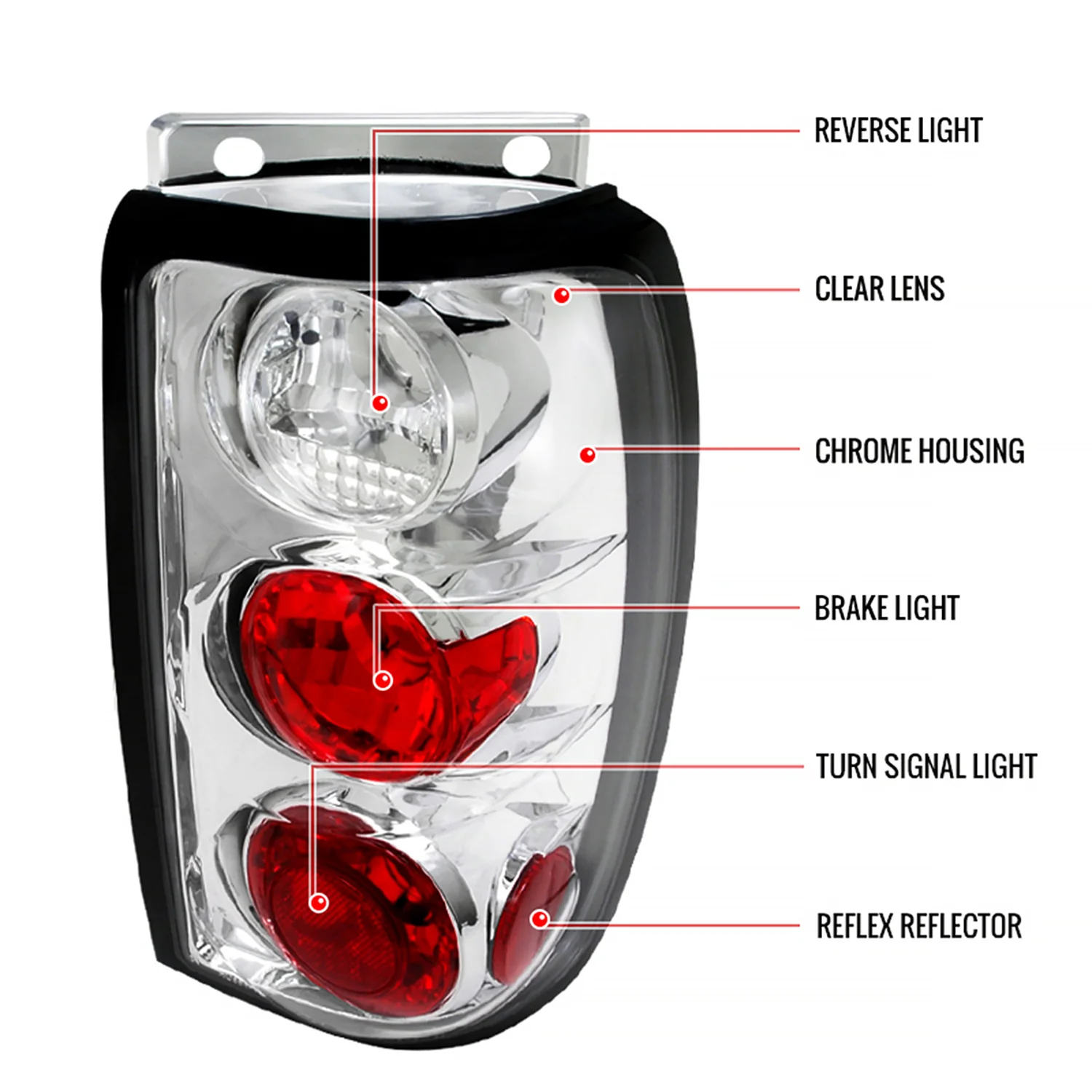 1995-1997 Ford Explorer Tail Lights Chrome Housing/Clear Lens - Image 7
