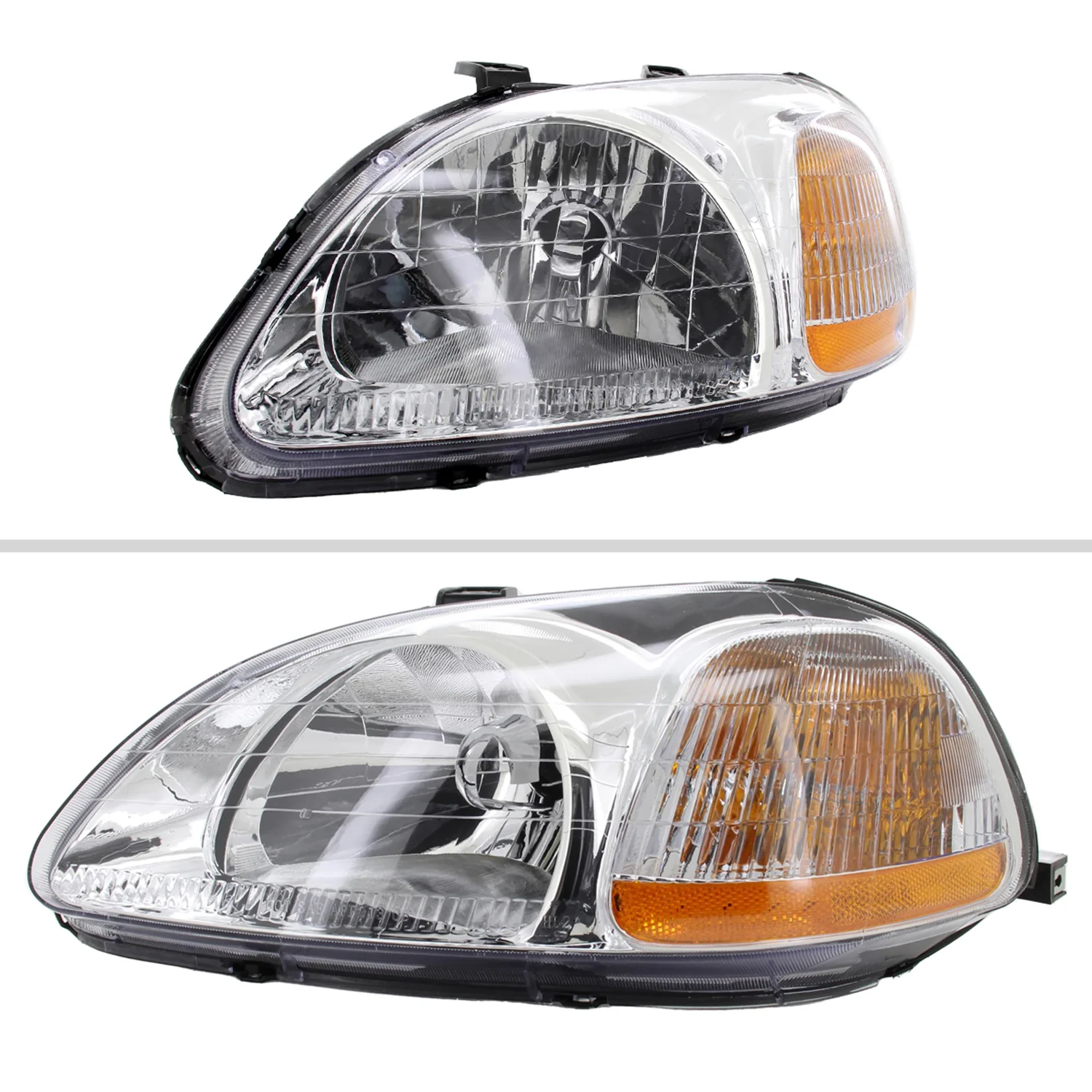 1996-1998 Honda Civic Crystal Headlights Chrome Housing/Clear Lens - Image 2