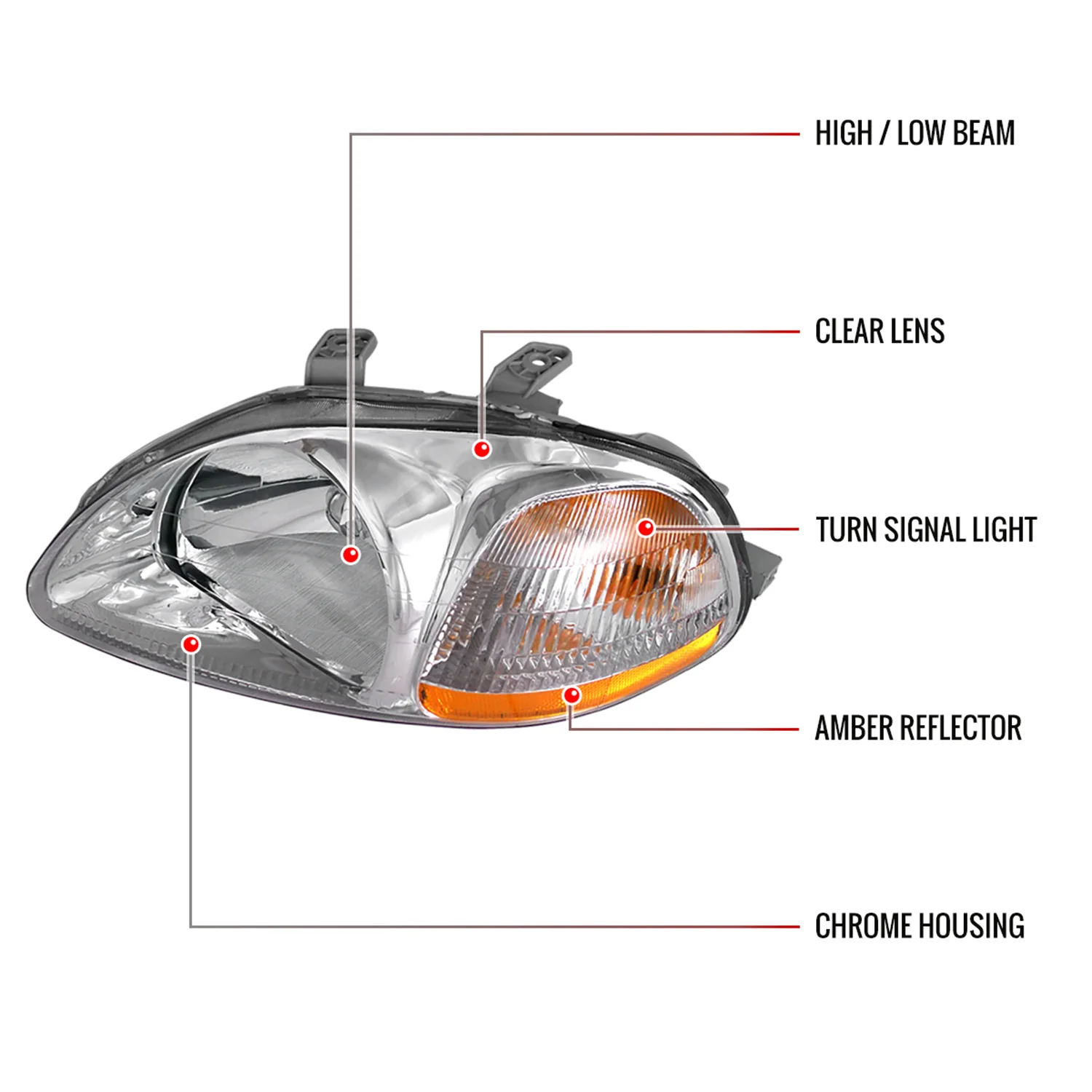 1996-1998 Honda Civic Crystal Headlights Chrome Housing/Clear Lens - Image 8