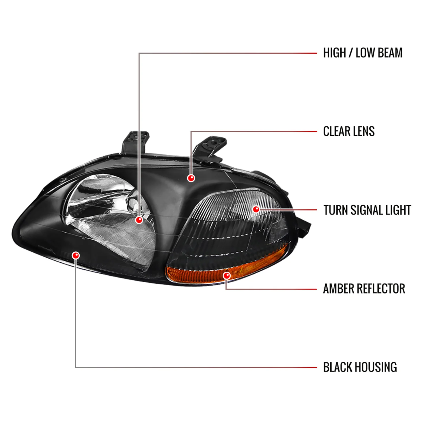 1996-1998 Honda Civic Factory Style Crystal Headlights Matte Black/Clear Lens - Image 8