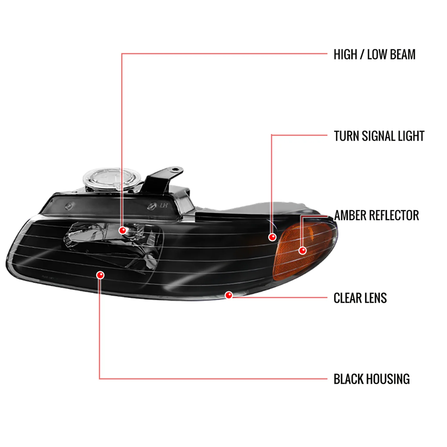 1996-2000 Dodge Caravan Chrysler Voyager/Town&Country Crystal Headlights Black - Image 9