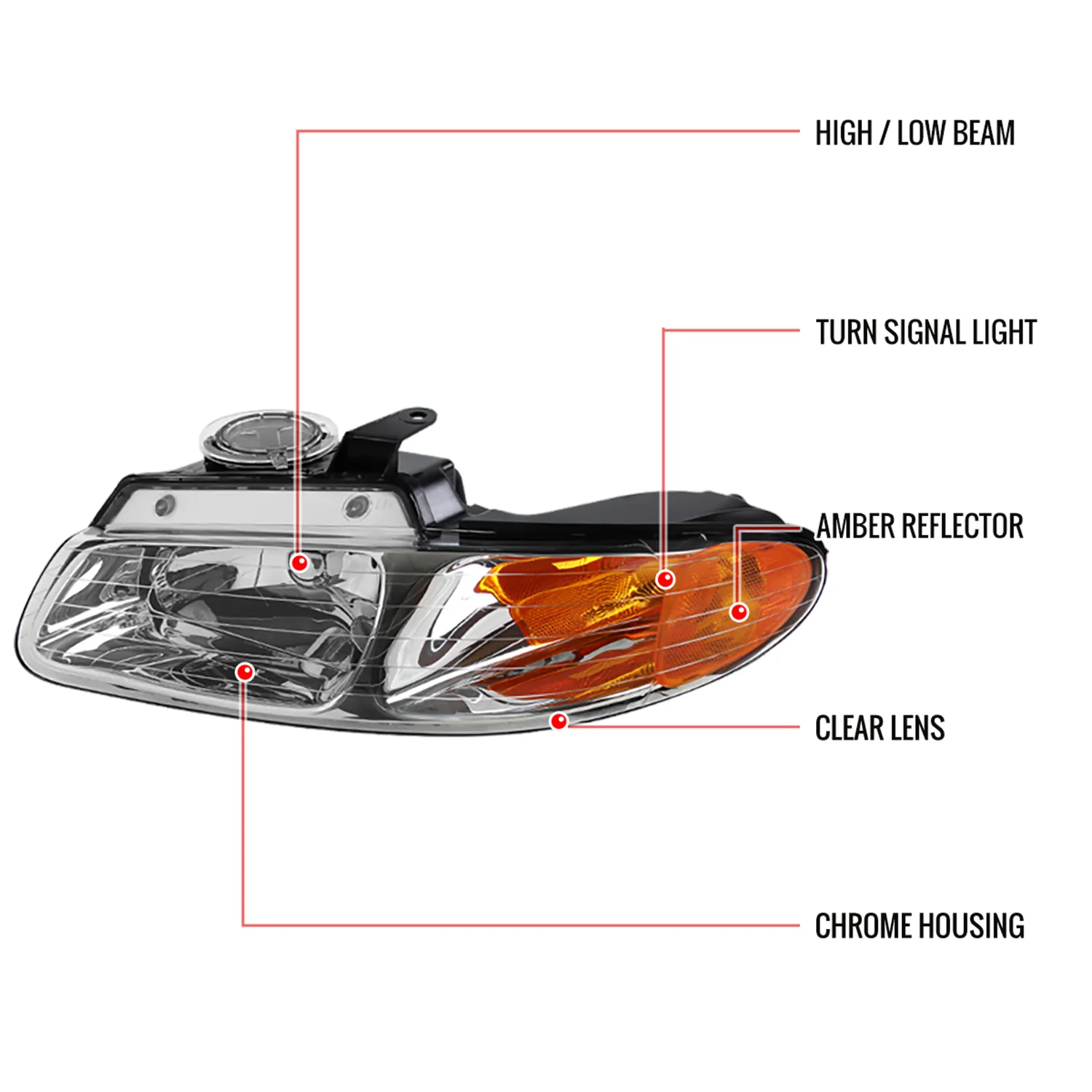 1996-2000 Dodge Caravan / Voyager Town & Country Crystal Headlights Chrome - Image 9