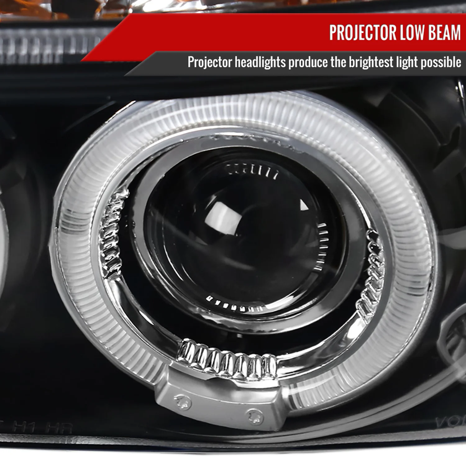 1997-2004 Dodge Dakota/ 1998-2003 Durango Dual Halo Projector Headlights Black - Image 3