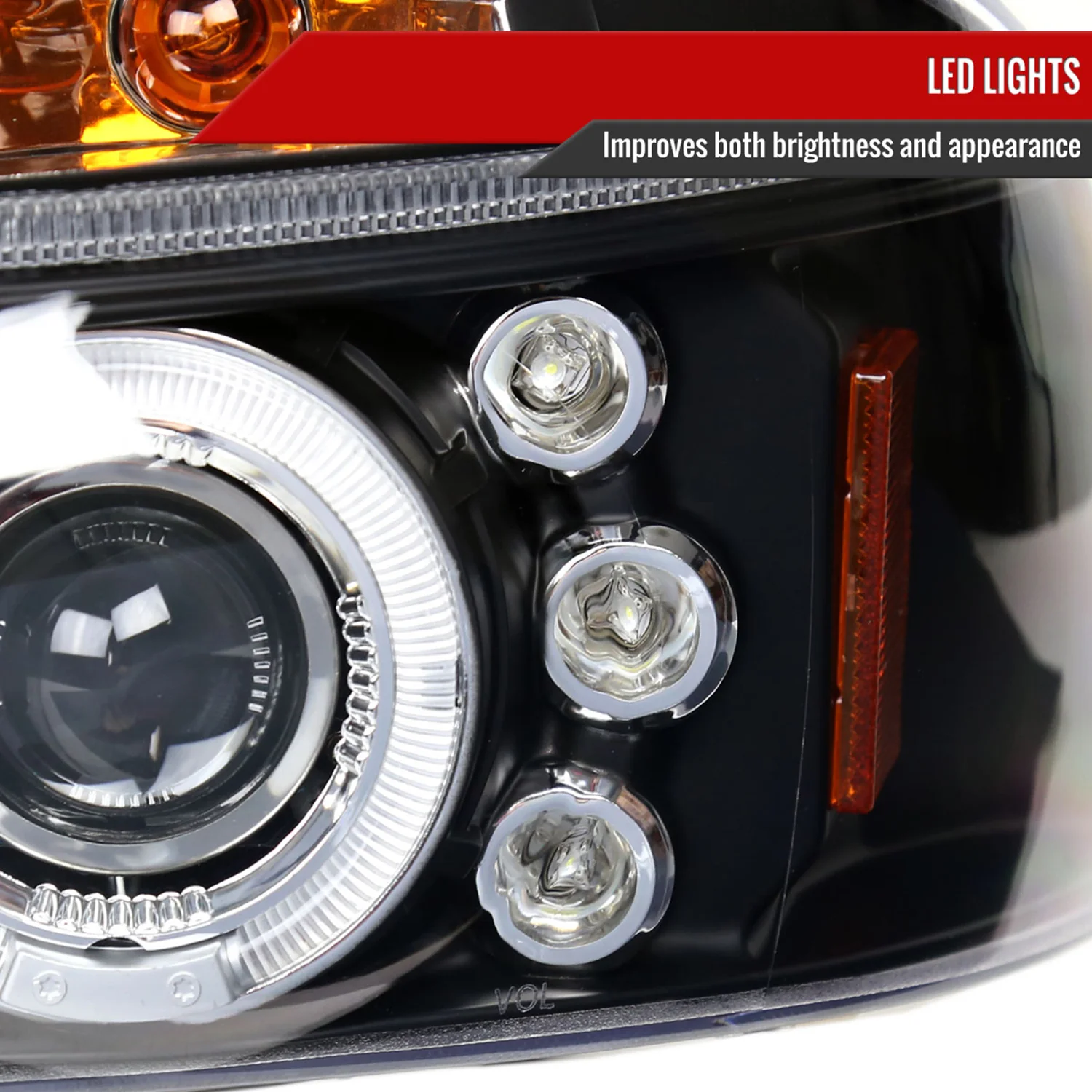 1997-2004 Dodge Dakota/ 1998-2003 Durango Dual Halo Projector Headlights Black - Image 6