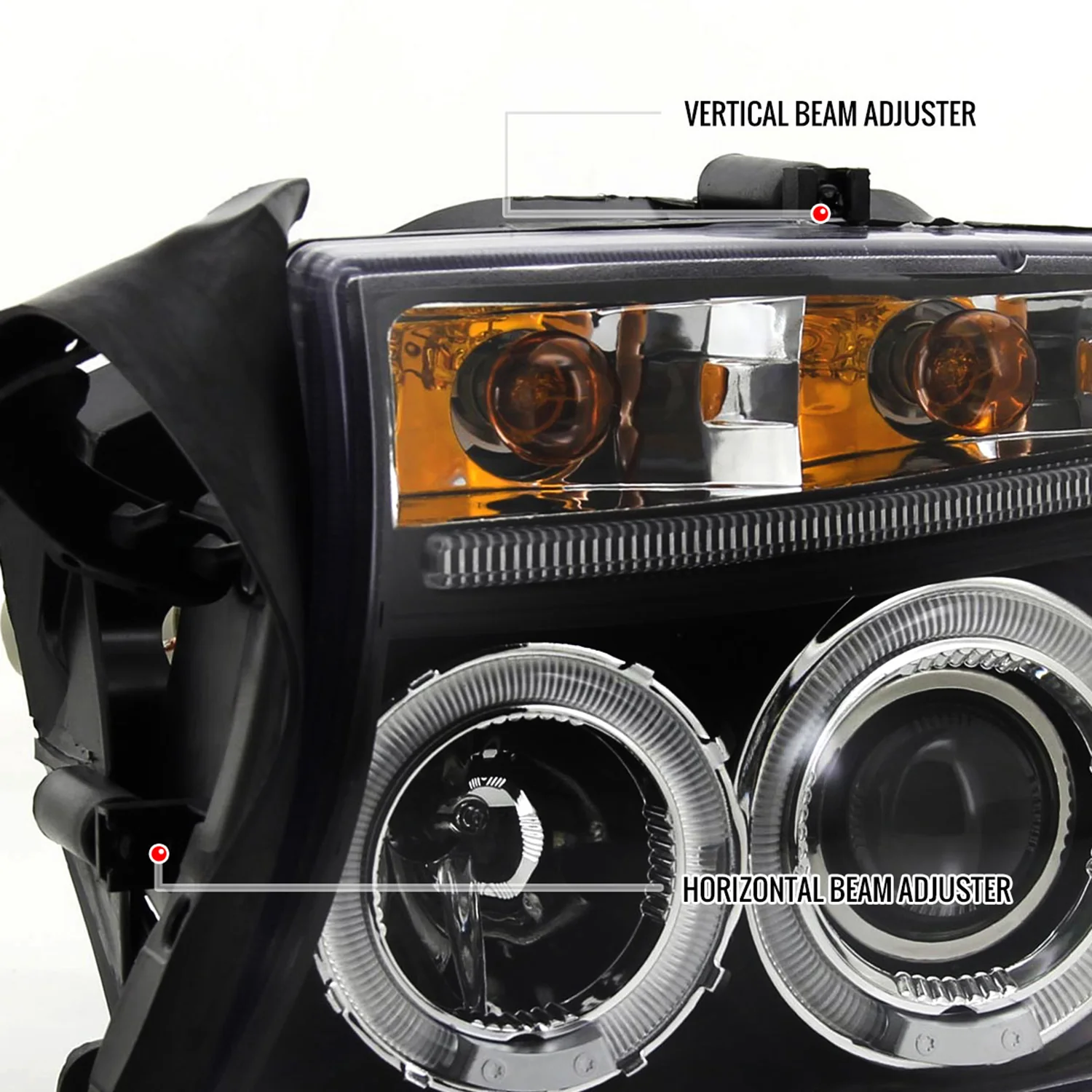 1997-2004 Dodge Dakota/ 1998-2003 Durango Dual Halo Projector Headlights Black - Image 7