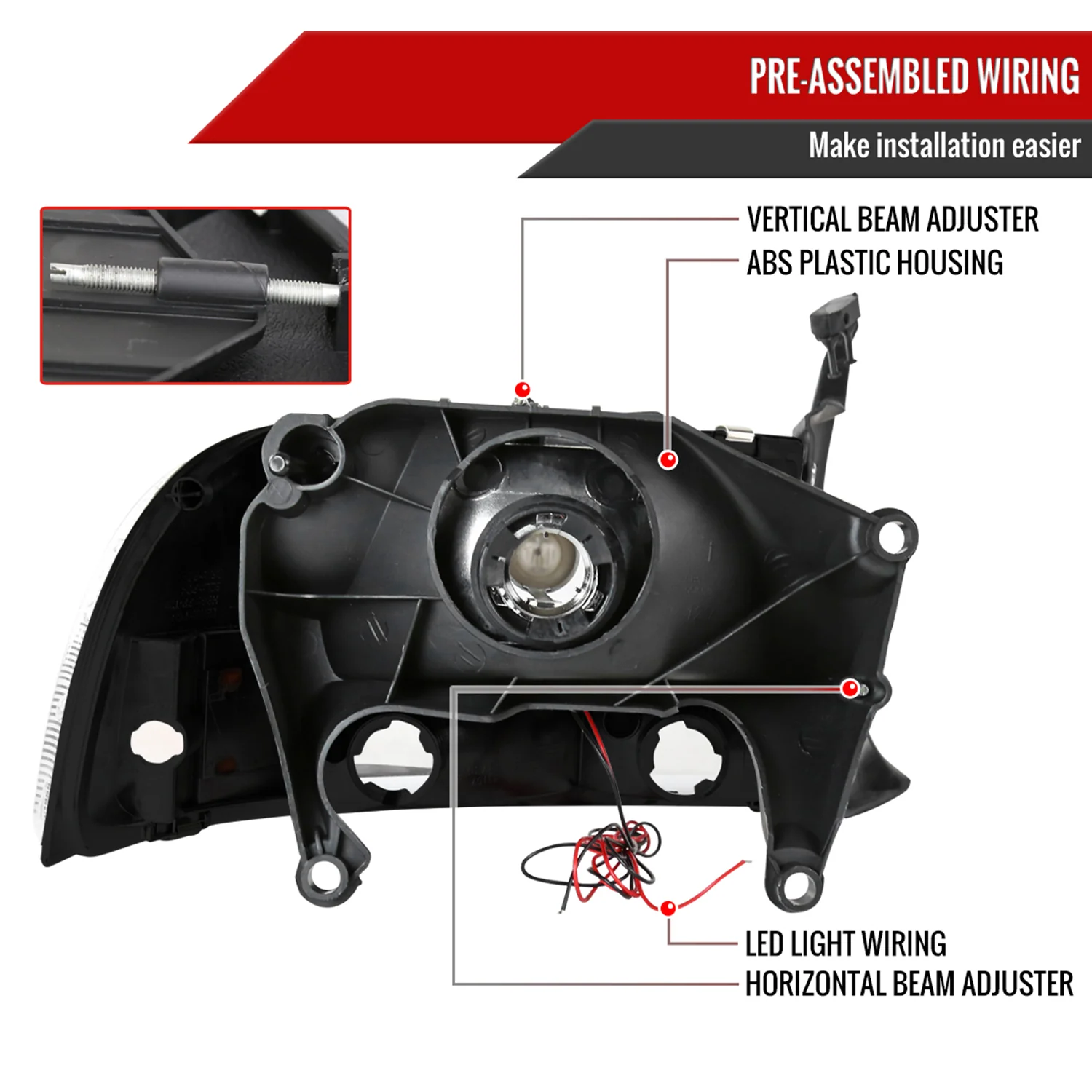 1997-2004 Dodge Dakota/ 1998-2003 Durango LED Factory Crystal Headlights Black - Image 7