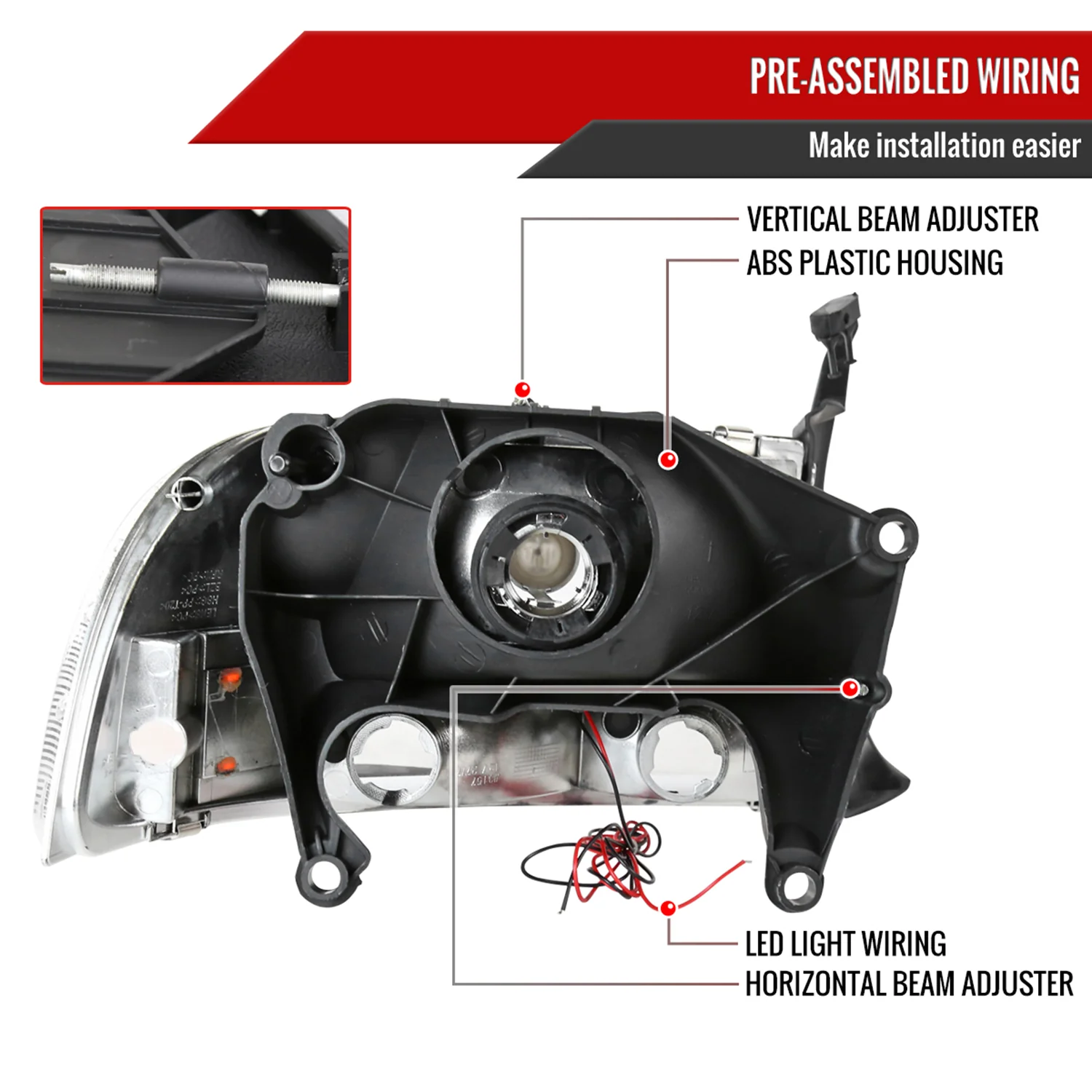 1997-2004 Dodge Dakota/ Durango LED Light Factory Crystal Headlights Chrome - Image 7