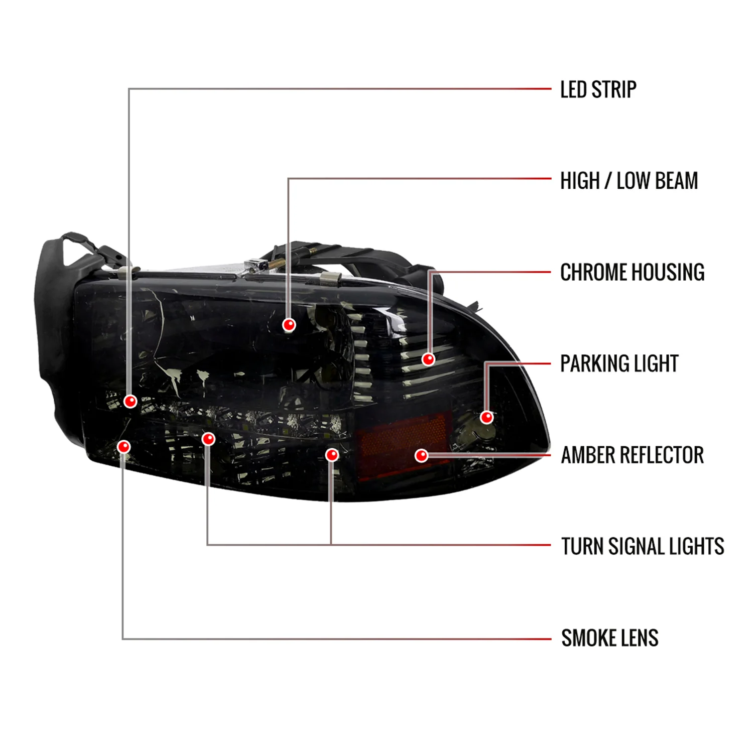 1997-2004 Dodge Dakota/ Durango LED Light Factory Crystal Headlights Smoked - Image 8