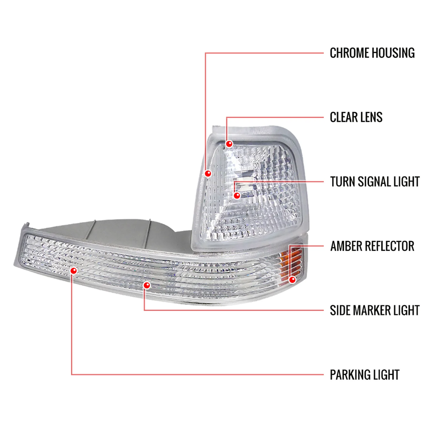 1998-2000 Ford Ranger Corner Parking Turn Signal Lights Chrome/Clear Lens - Image 7