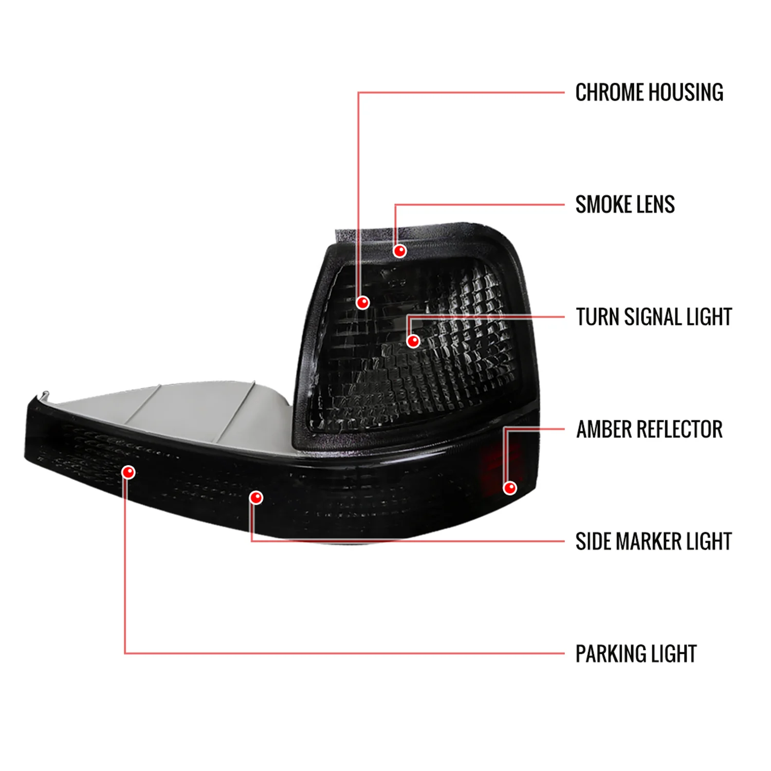 1998-2000 Ford Ranger Corner Parking Turn Signal Lights Chrome/Smoke Lens - Image 7