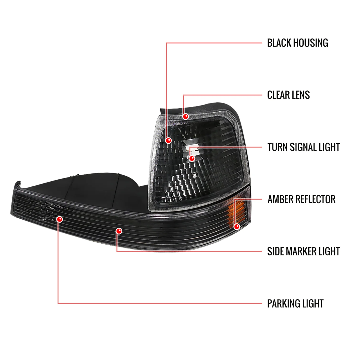 1998-2000 Ford Ranger Corner Parking Turn Signal Lights Matte Black/Clear Lens - Image 7