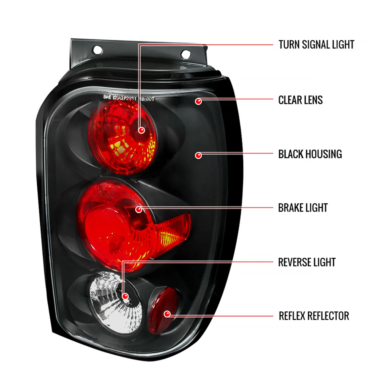 1998-2001 Ford Explorer Mercury Mountaineer Tail Lights Matte Black/Clear Lens - Image 8