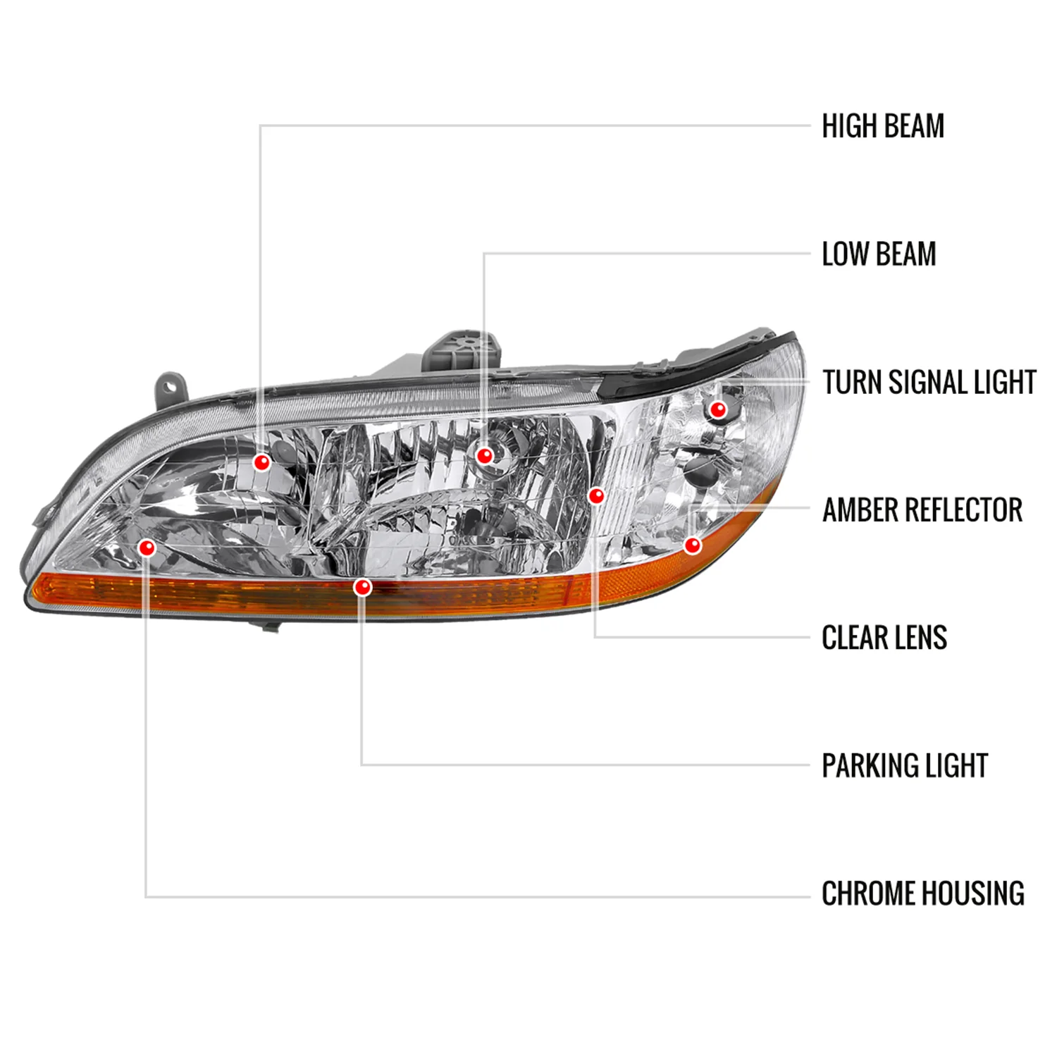 1998-2002 Honda Accord Factory Crystal Headlights Amber Reflector Chrome/Clear - Image 8