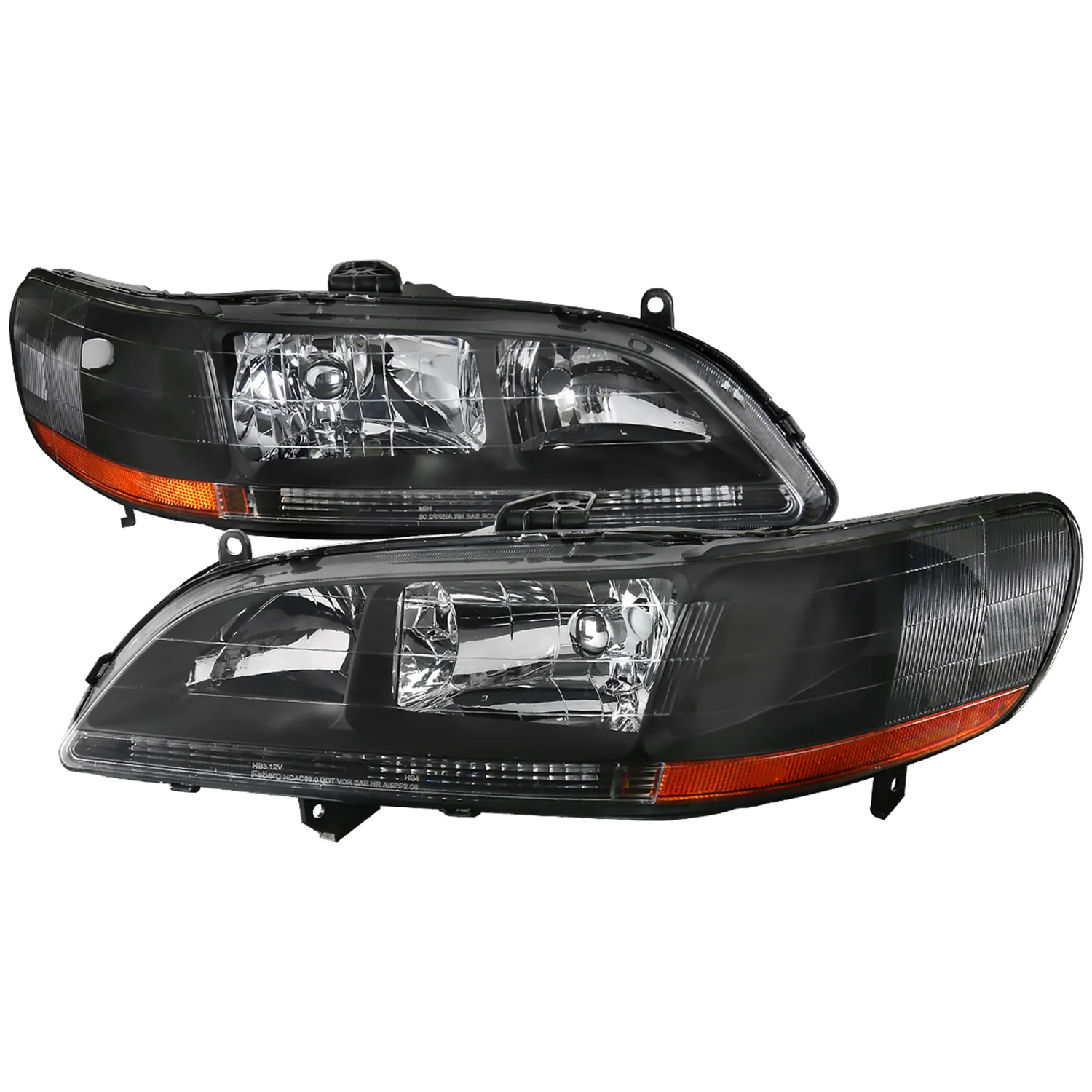 1998-2002 Honda Accord Factory Crystal Headlights Amber Reflector Matt Black