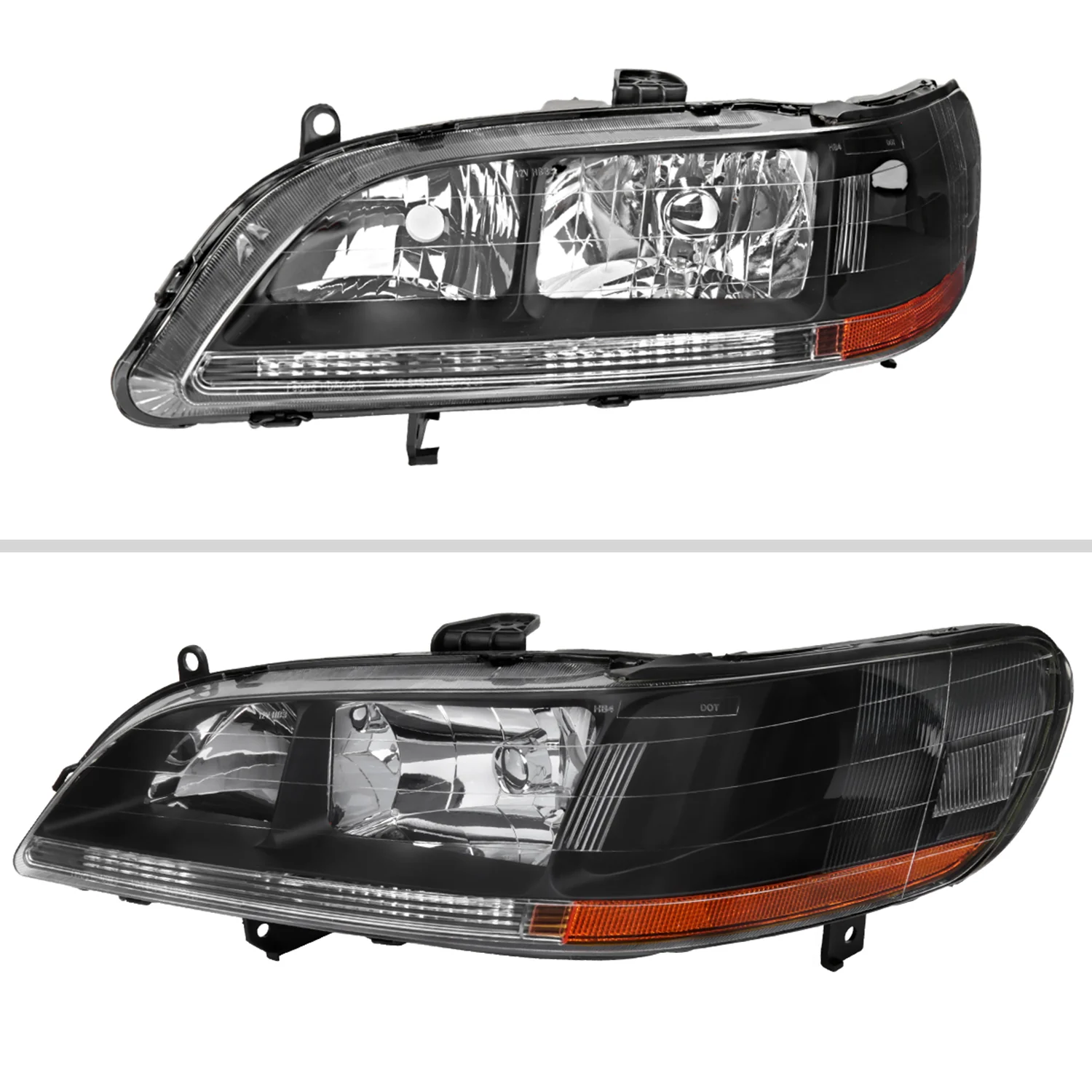 1998-2002 Honda Accord Factory Crystal Headlights Amber Reflector Matt Black - Image 2
