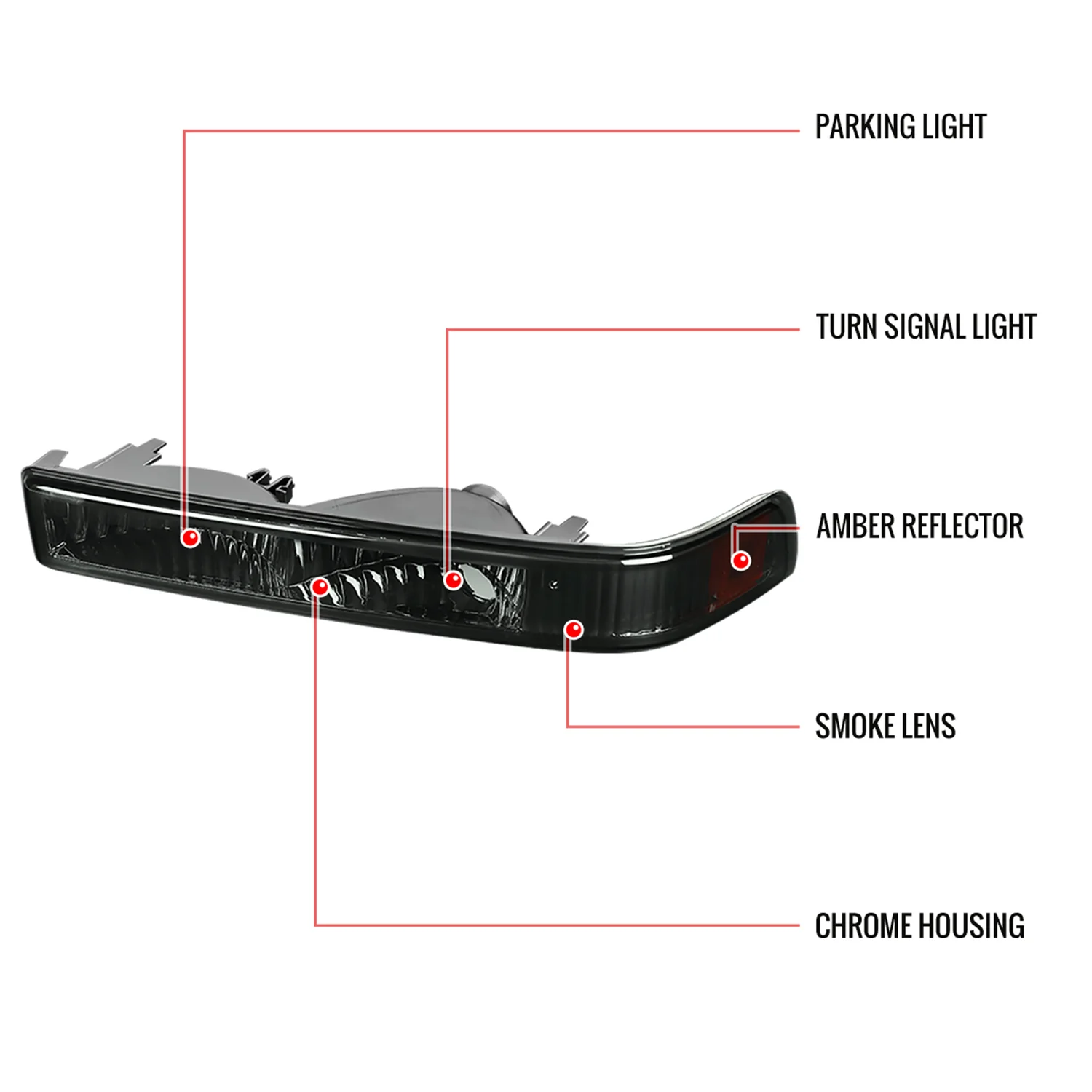 1998-2004 Chevy S10/ GMC Sonoma Bumper Lights Chrome Housing/Smoke Lens - Image 7