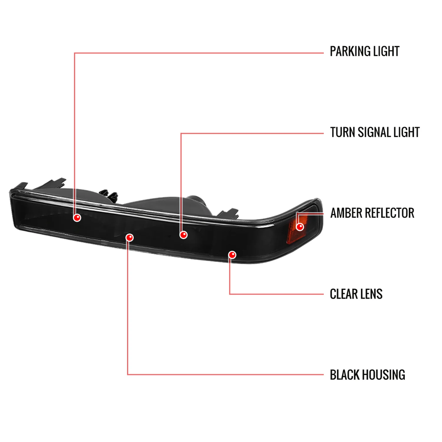 1998-2004 Chevy S10/ GMC Sonoma Bumper Lights Matte Black Housing/Clear Lens - Image 7