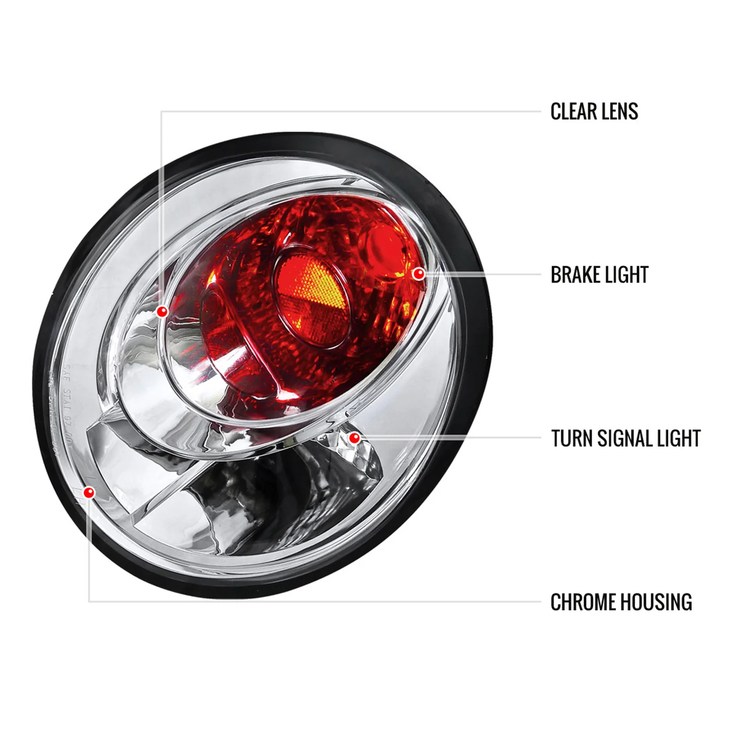 1998-2005 VW Beetle Tail Lights Chrome Housing/Clear Lens - Image 8