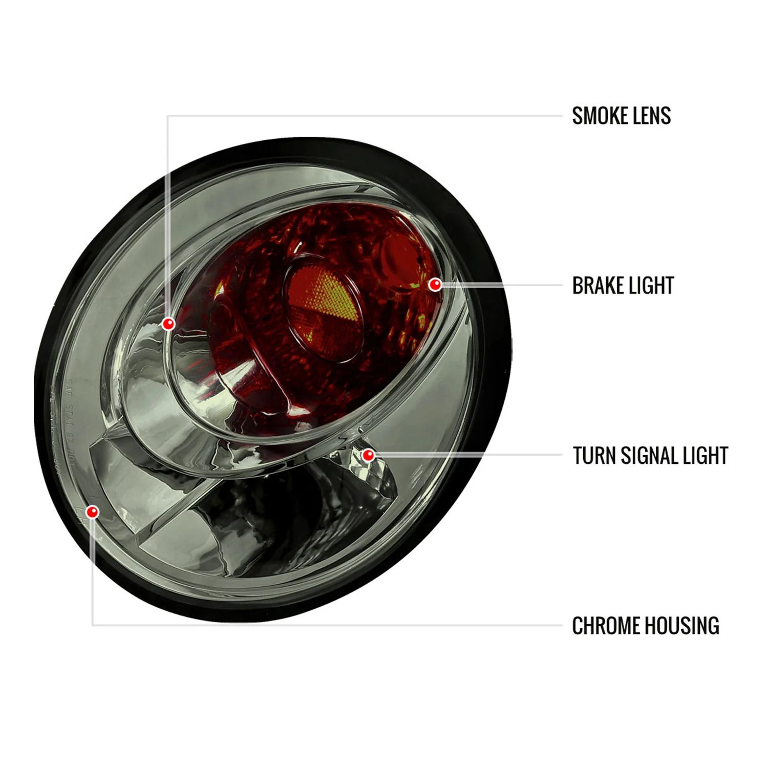 1998-2005 VW Beetle Tail Lights Chrome Housing/Smoke Lens - Image 8