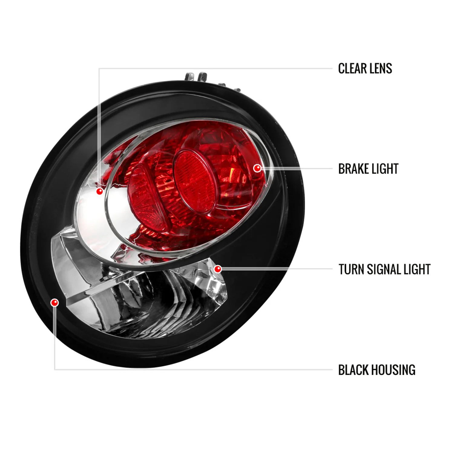1998-2005 VW Beetle Tail Lights Matte Black Housing/Clear Lens - Image 8