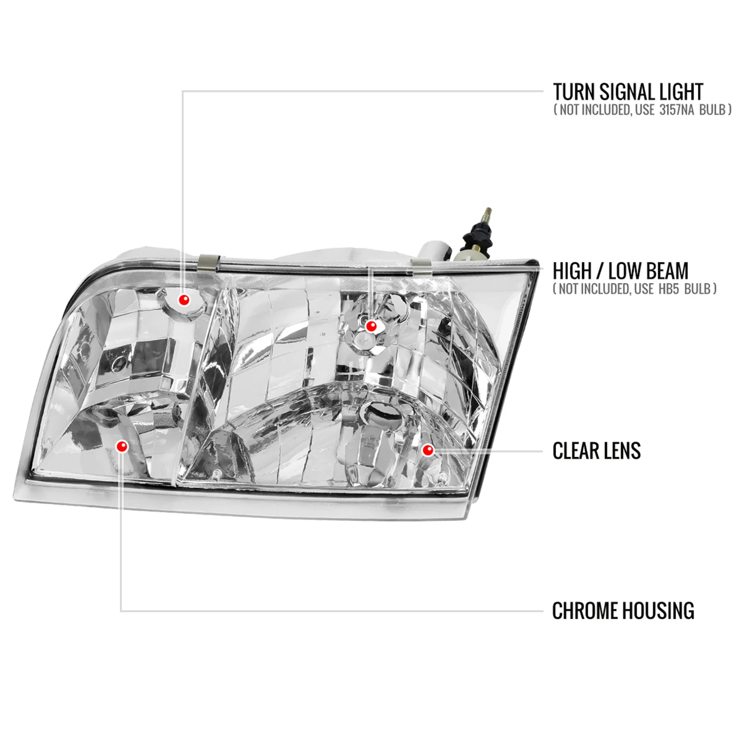 1998-2011 Ford Crown Victoria Factory Style Headlights Chrome/Clear Lens - Image 6
