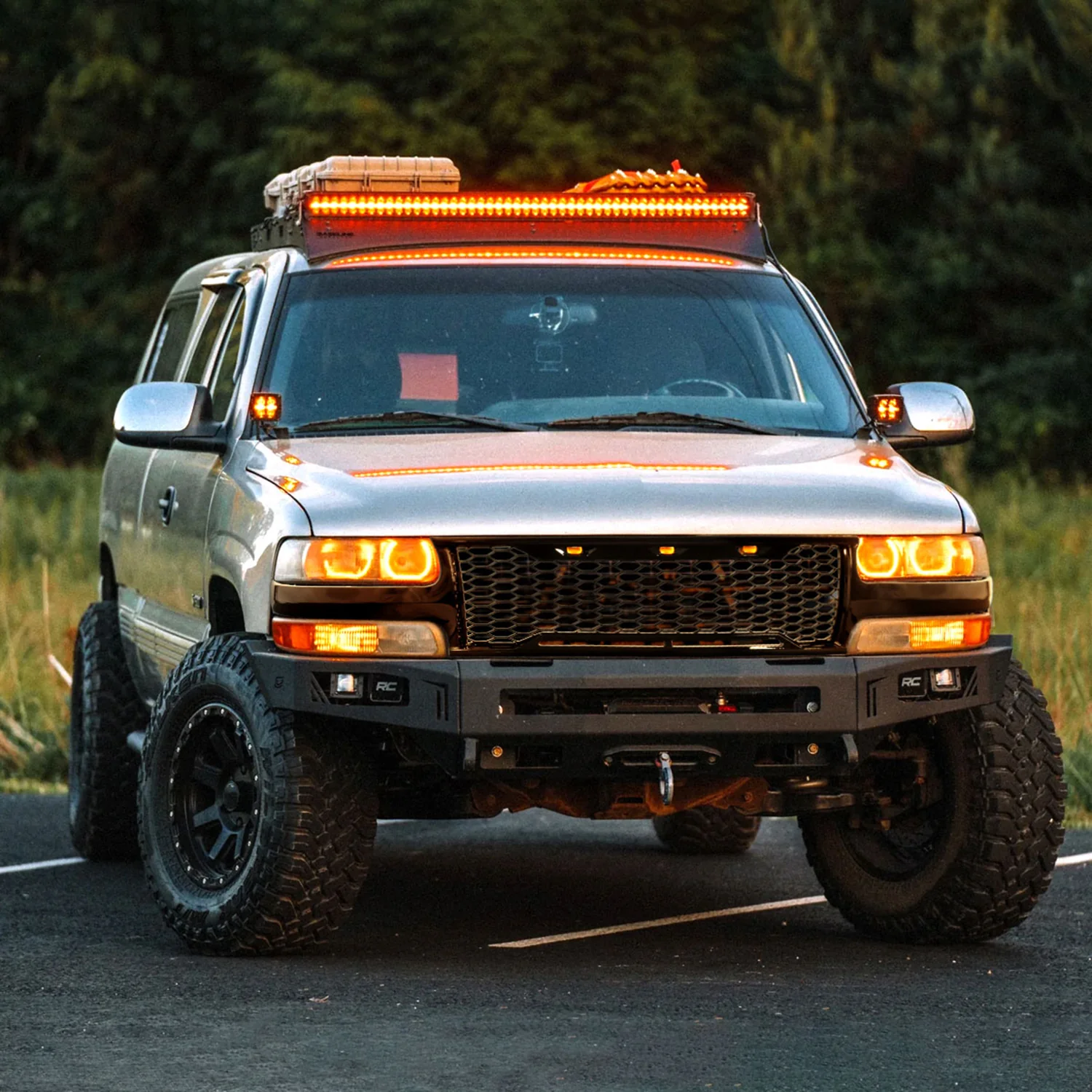1999-2002 Chevy Silverado 1500 / Tahoe Suburban Mesh Grille LED Lamps Glossy - Image 9
