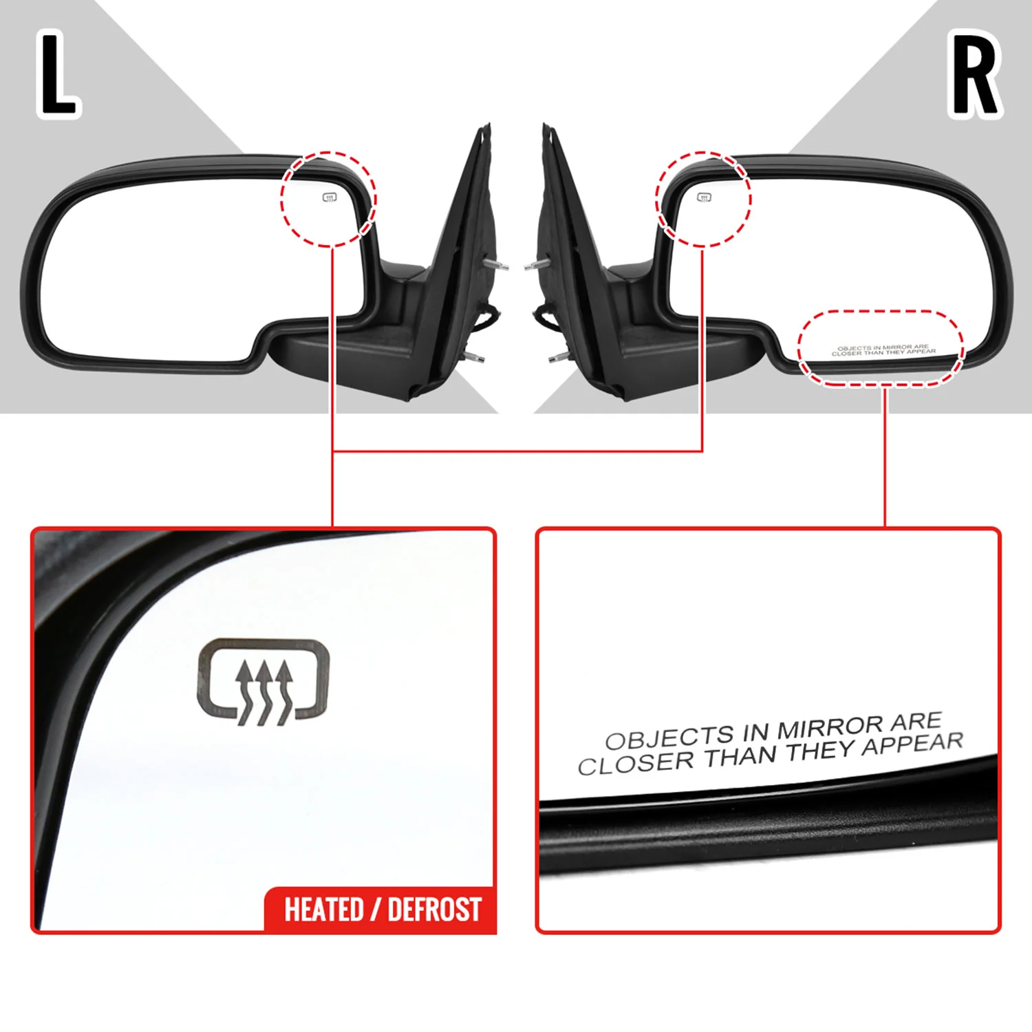1999-2002 Chevy Silverado/Tahoe/ Sierra/Yukon Heated Black Side Mirror Driver - Image 3
