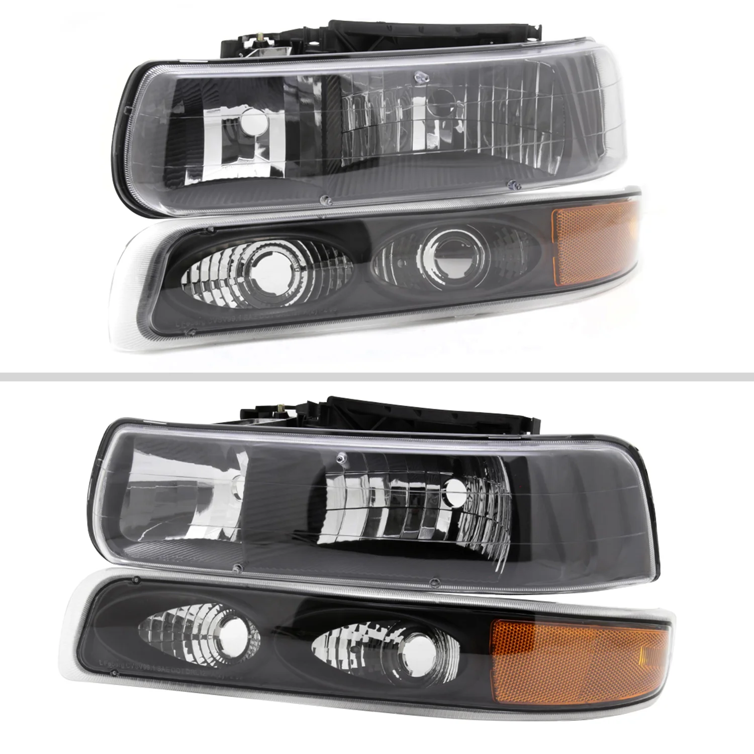 1999-2002 Chevy Silverado/ Tahoe/Suburban Factory Headlights Bumper Black - Image 2